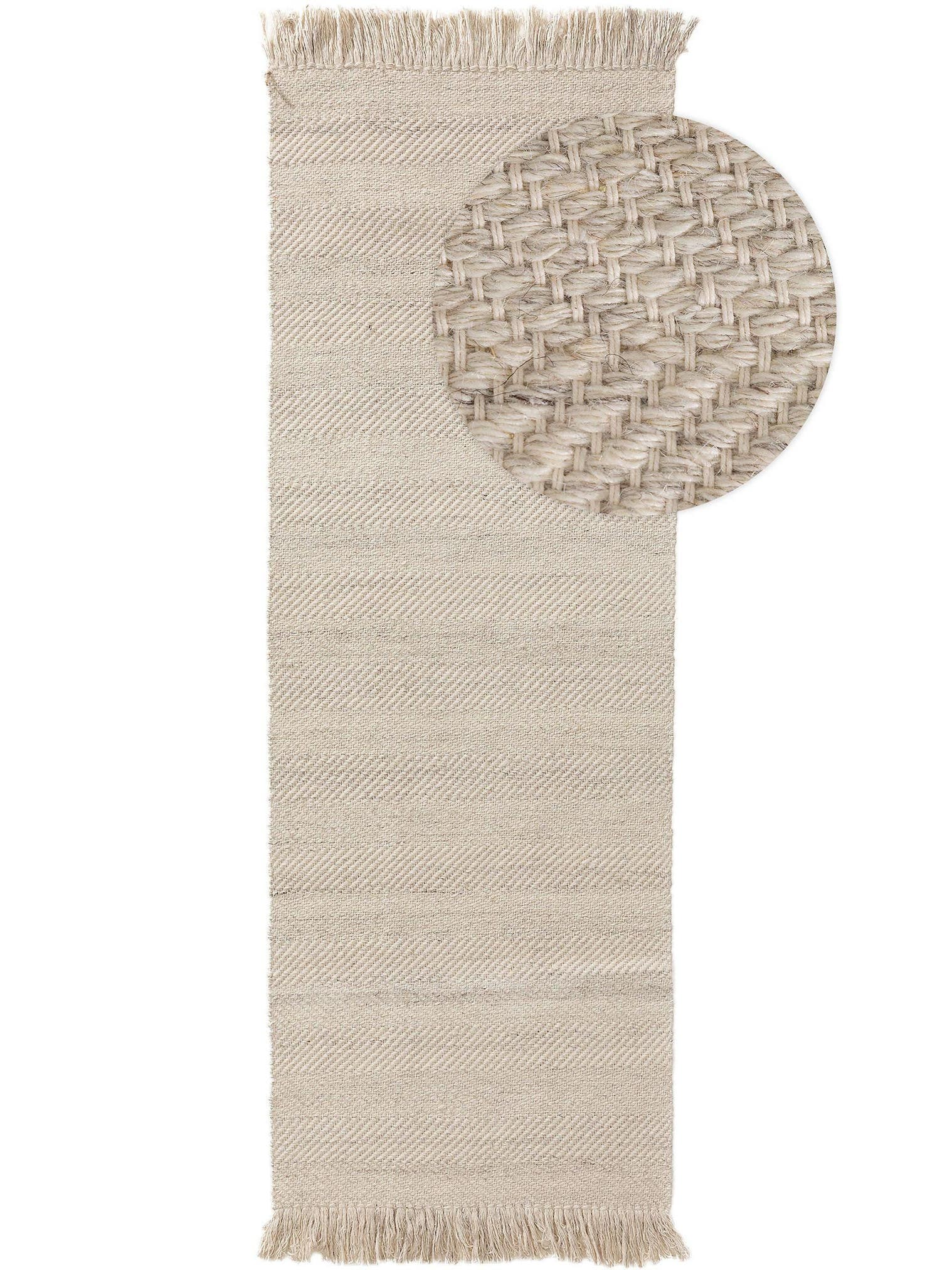 Teppich aus 60% Wolle, 20% Baumwolle, 20% Polyester in Beige mit bis 5 mm hohem Flor von benuta Pure