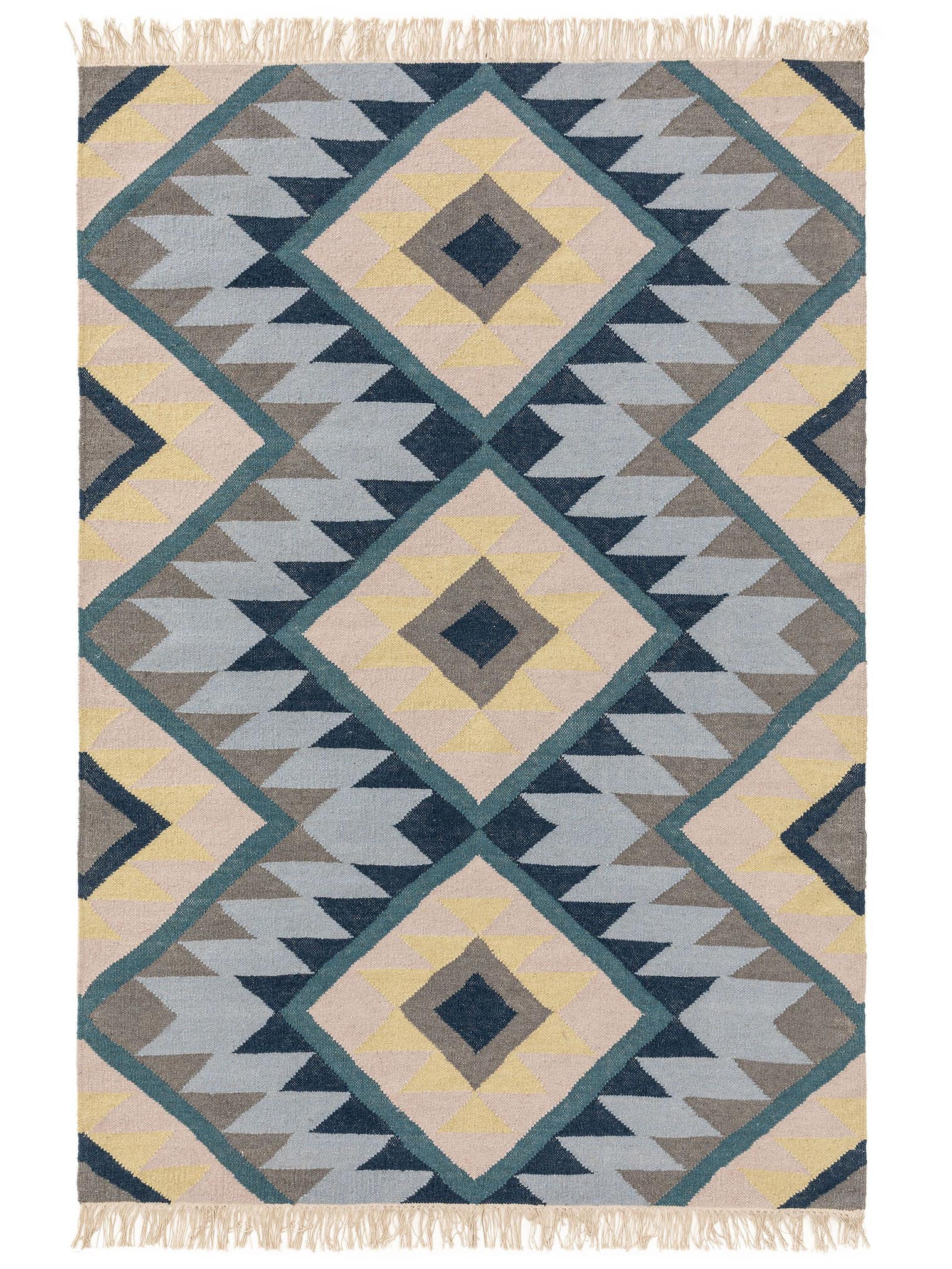 Tappeto di 80% lana, 20% cotone in Azzurro con pelo alto 1- 5 mm da benuta Nest