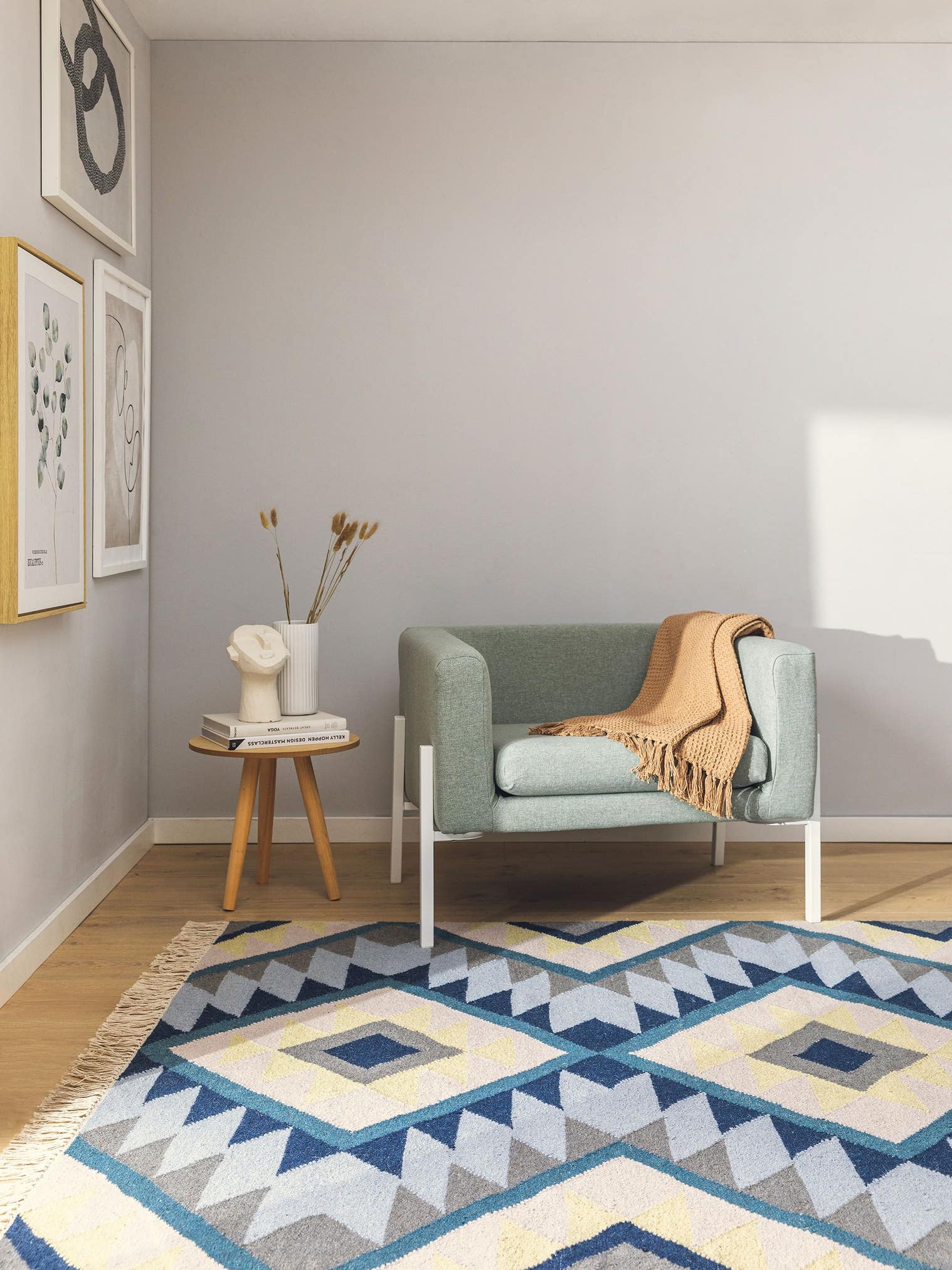 Tappeto di 80% lana, 20% cotone in Azzurro con pelo alto 1- 5 mm da benuta Nest