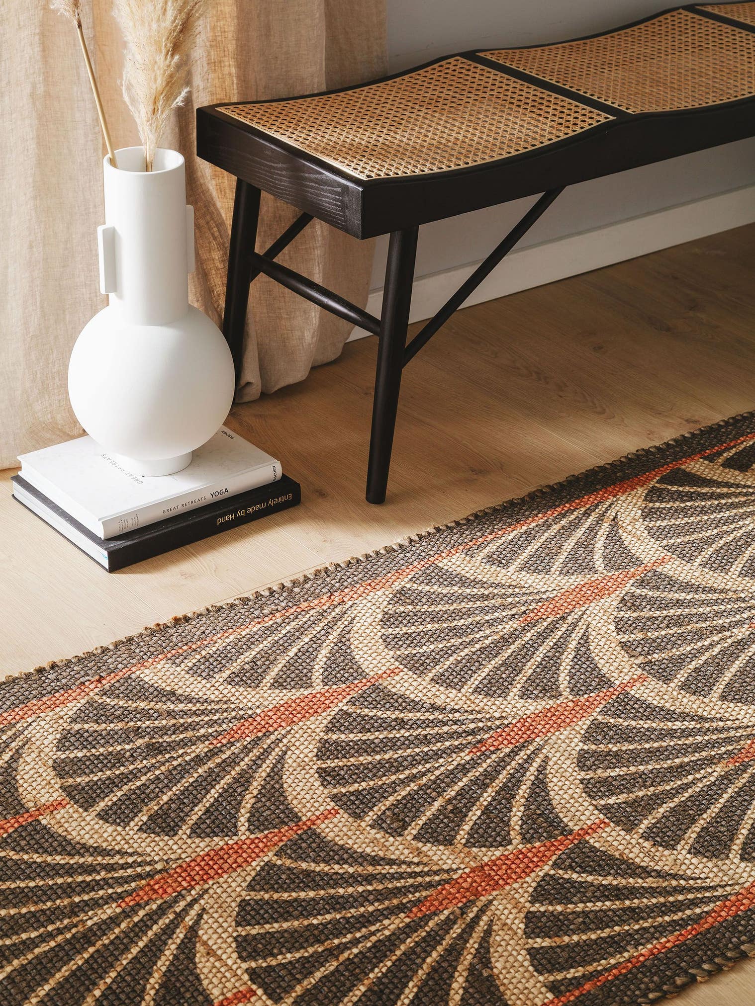 Rug made of 100% Jute in Brown with a 1- 5 mm high pile by benuta Pure