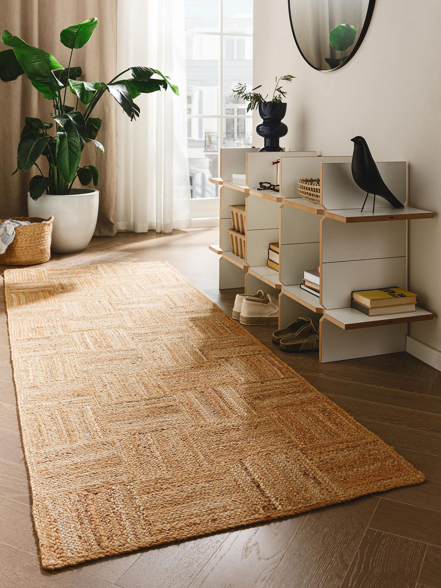 Rug made of 100% Jute in Brown with a 1- 5 mm high pile by benuta Pure