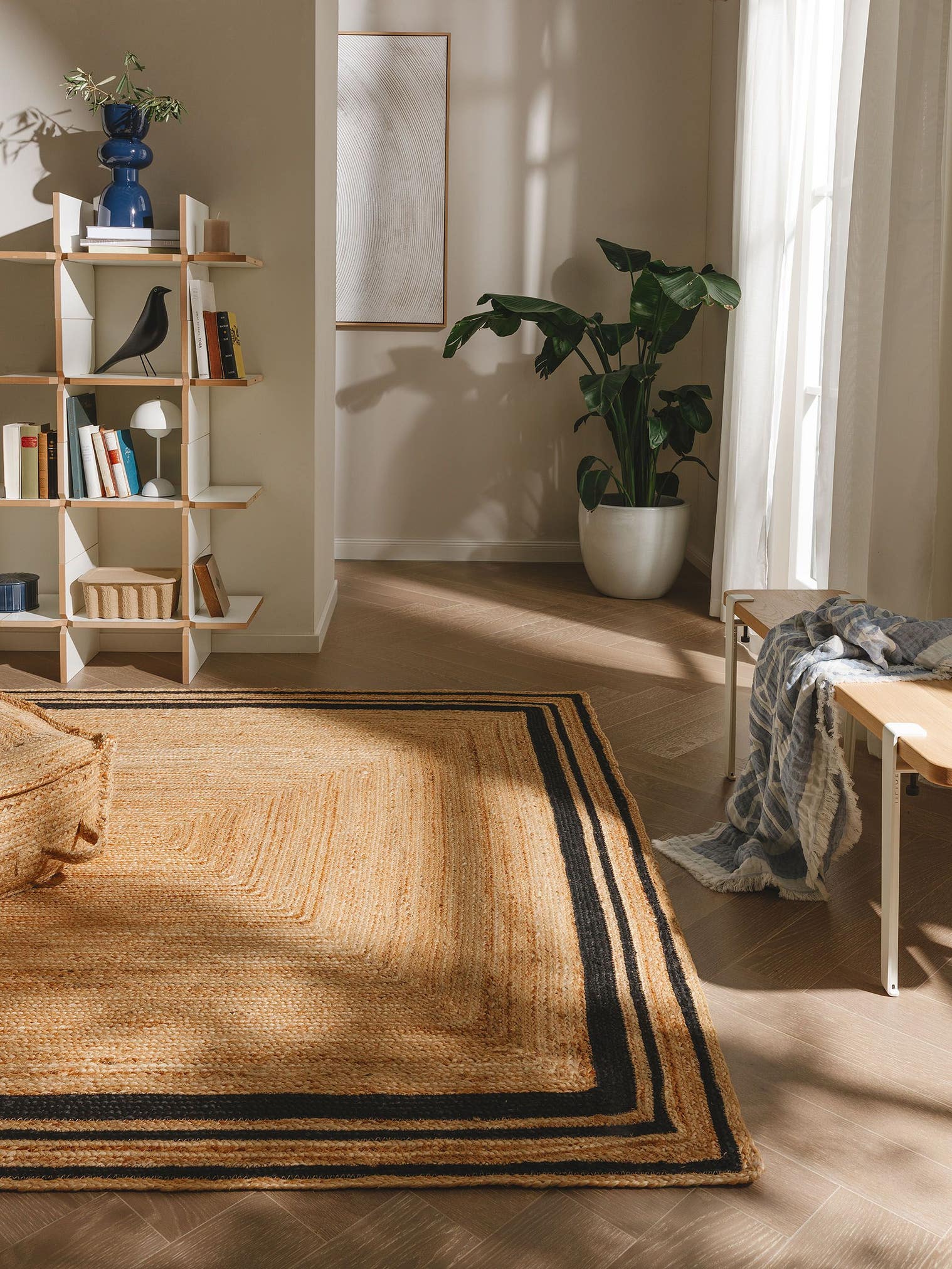 Rug made of 100% Jute in Black with a 1- 5 mm high pile by benuta Pure