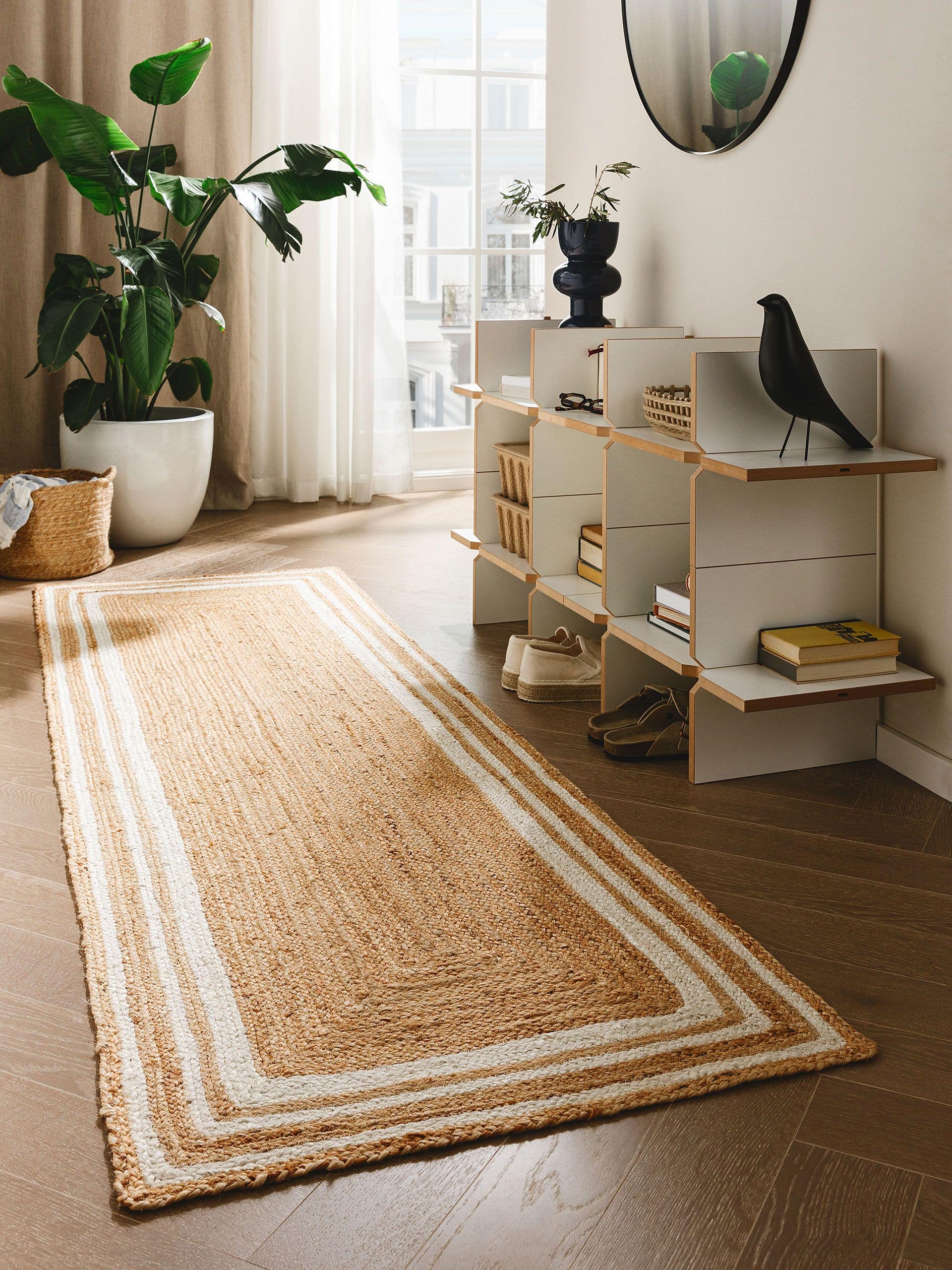 Rug made of 100% Jute in White with a 1- 5 mm high pile by benuta Pure