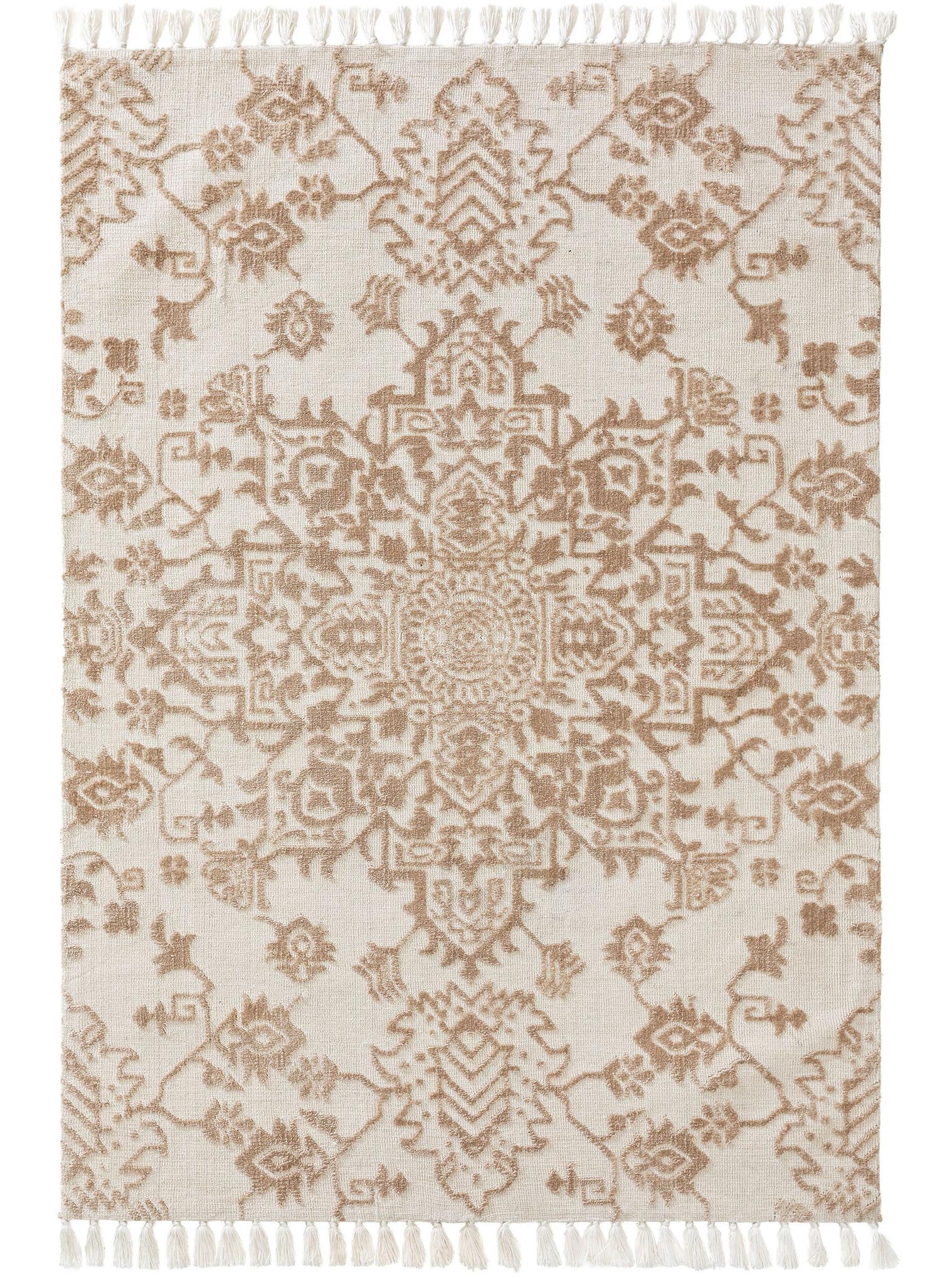 Teppich aus 100% Polyester (Mikrofaser) in Beige mit 6 bis 10 mm hohem Flor von benuta Nest