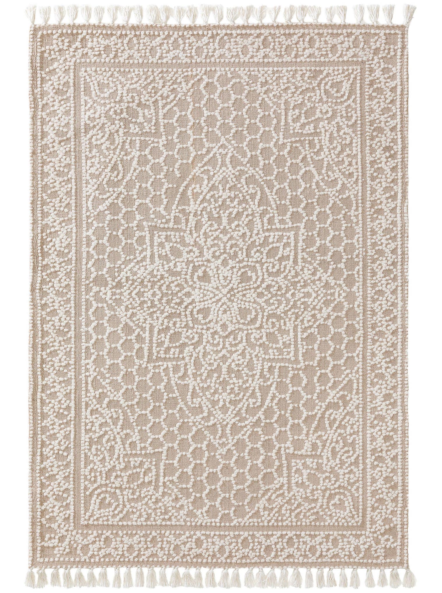 Teppich aus 100% Polyester (Mikrofaser) in Beige mit 6 bis 10 mm hohem Flor von benuta Nest