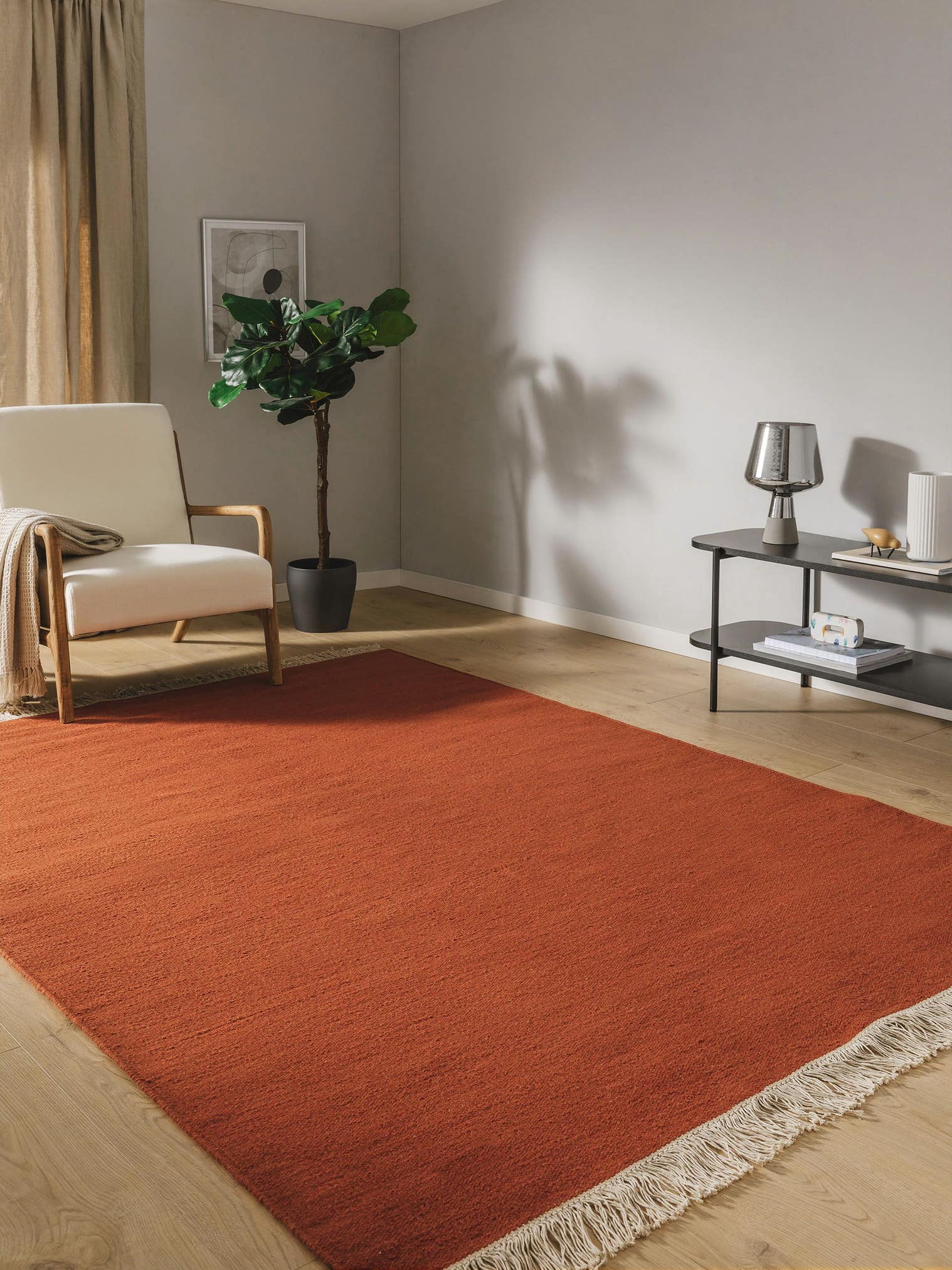 Rug made of 80% wool, 20% cotton in Orange with a 1- 5 mm high pile by benuta Pop
