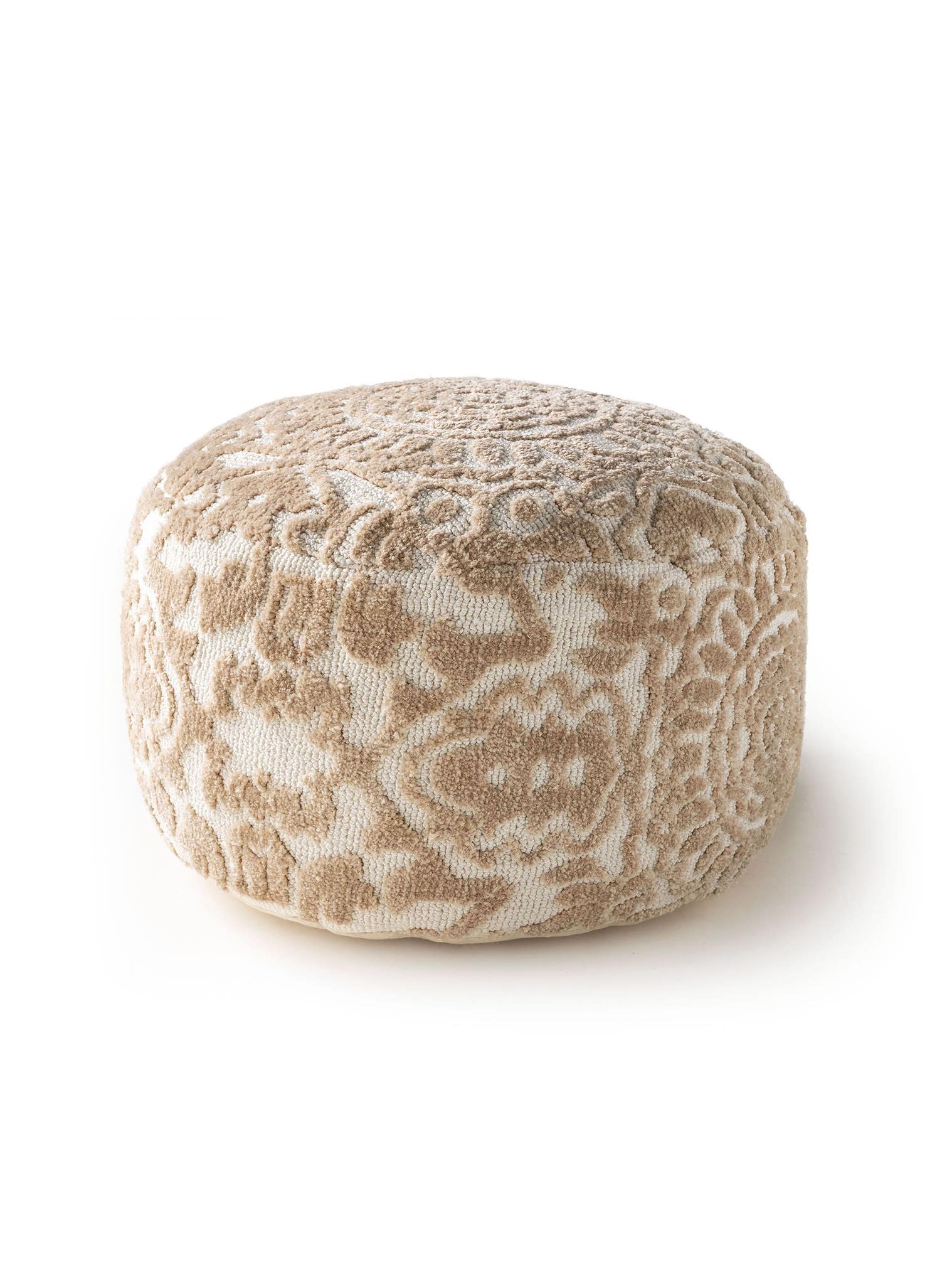 Pouf Elias Beige im Design Ornament aus 100% Polyester (Mikrofaser) von benuta Nest