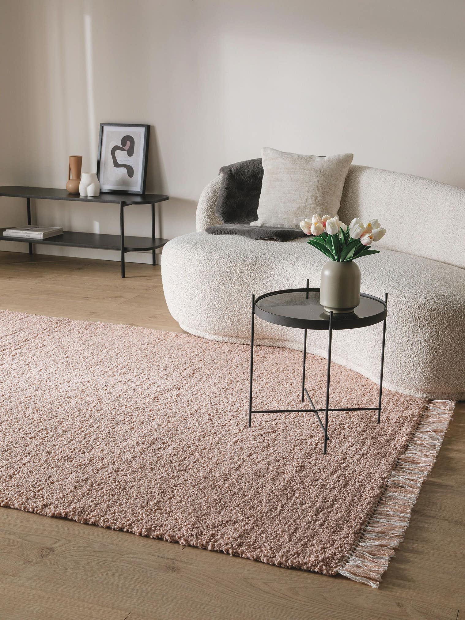 Teppich aus 100% Polyester in Rosa mit 11 bis 20 mm hohem Flor von benuta Nest