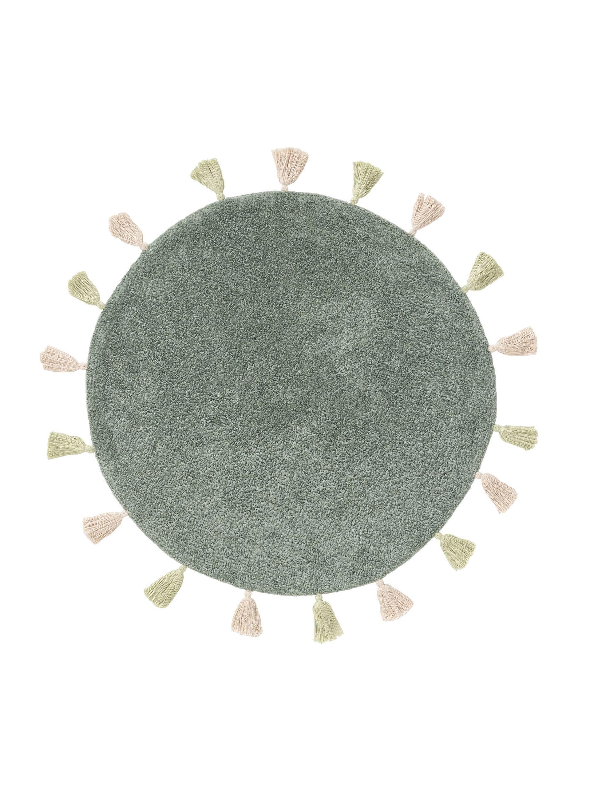Rug made of 100% Cotton in Green with a 6 - 10 mm high pile by Lytte