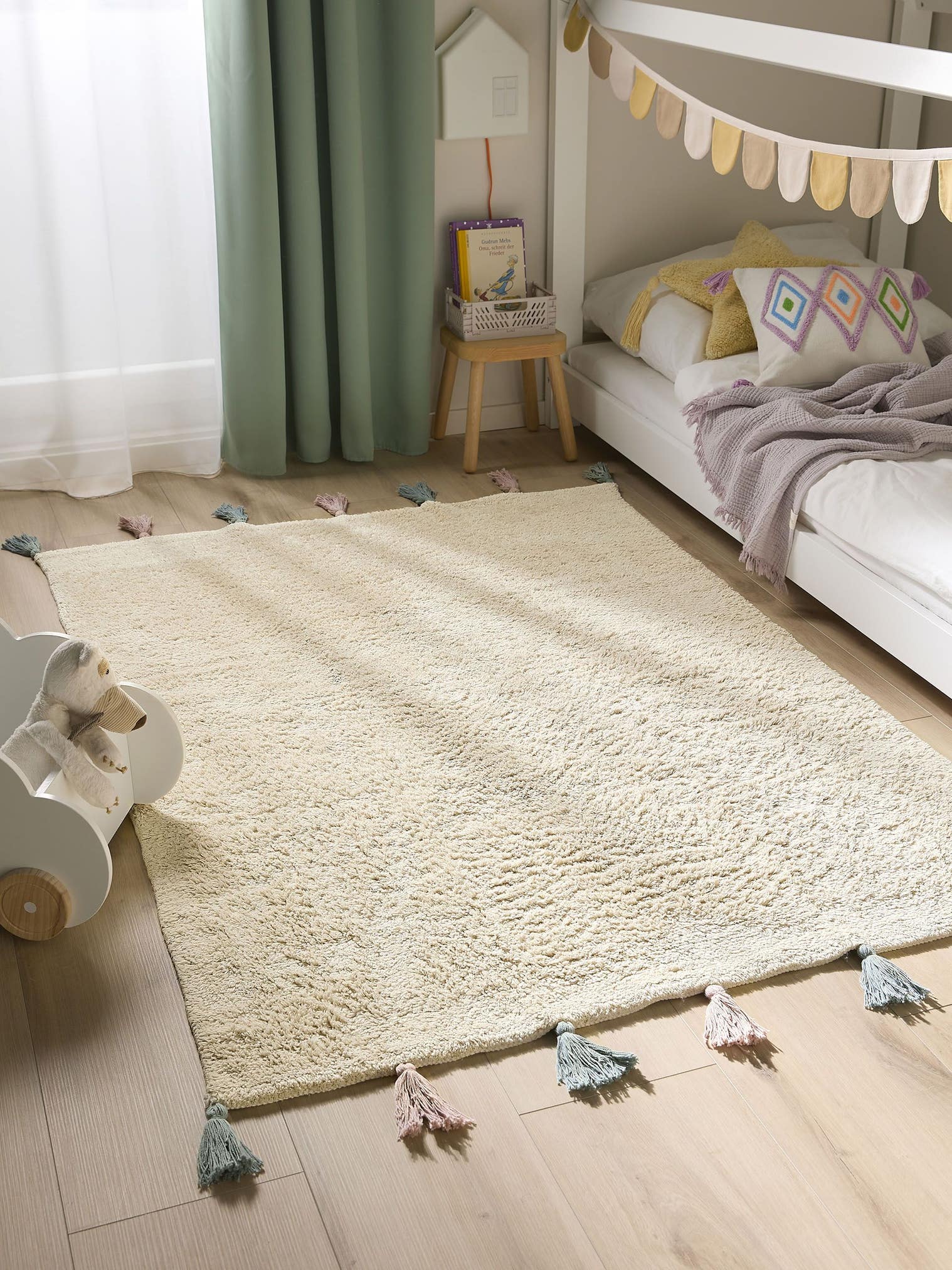 Teppich aus 100% Baumwolle in Beige mit 6 bis 10 mm hohem Flor von Lytte