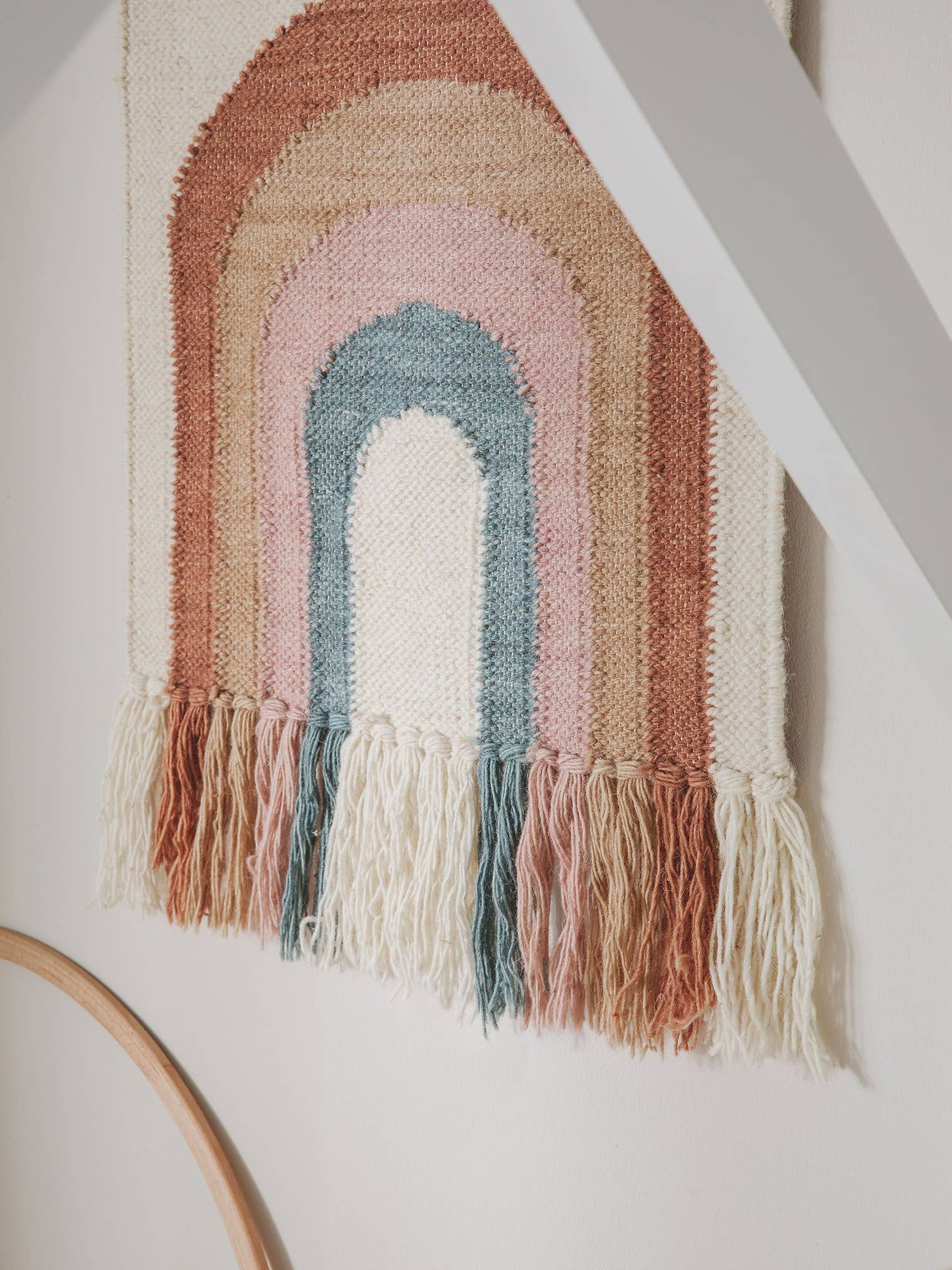 Wall Hanging Rainbow Multicolour in Geometric design made of 90% Wool, 10% Cotton by Lytte