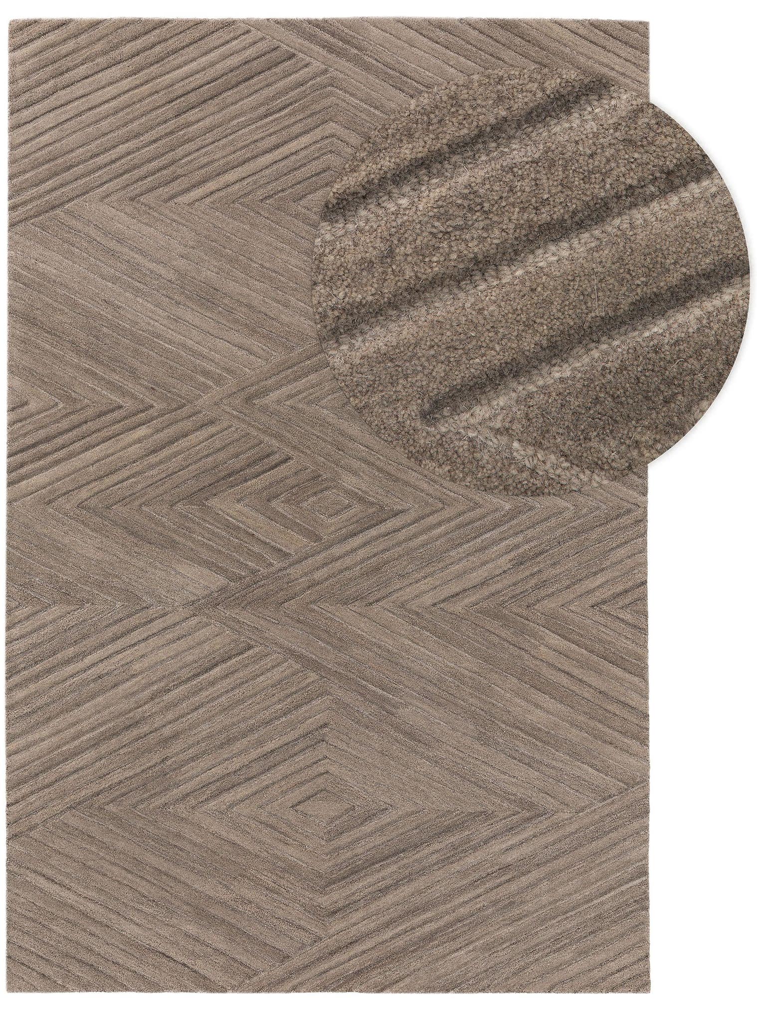 Tapis en 100% Laine en Beige avec une pile de 21 - 30 mm de hauteur de benuta Pure