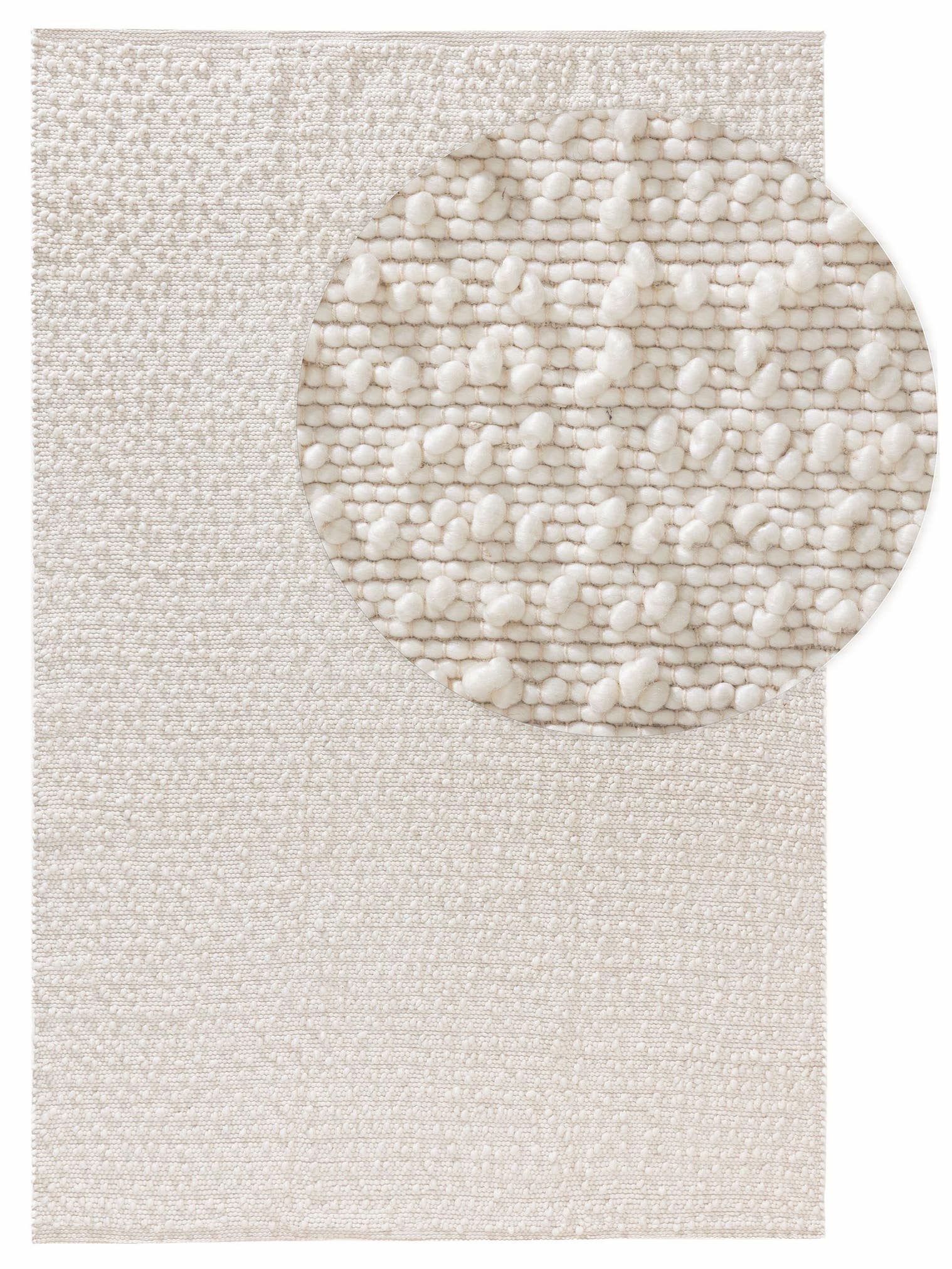 Teppich aus 70% Wolle, 20% Baumwolle, 10% Viskose in Beige mit bis 5 mm hohem Flor von benuta Pure