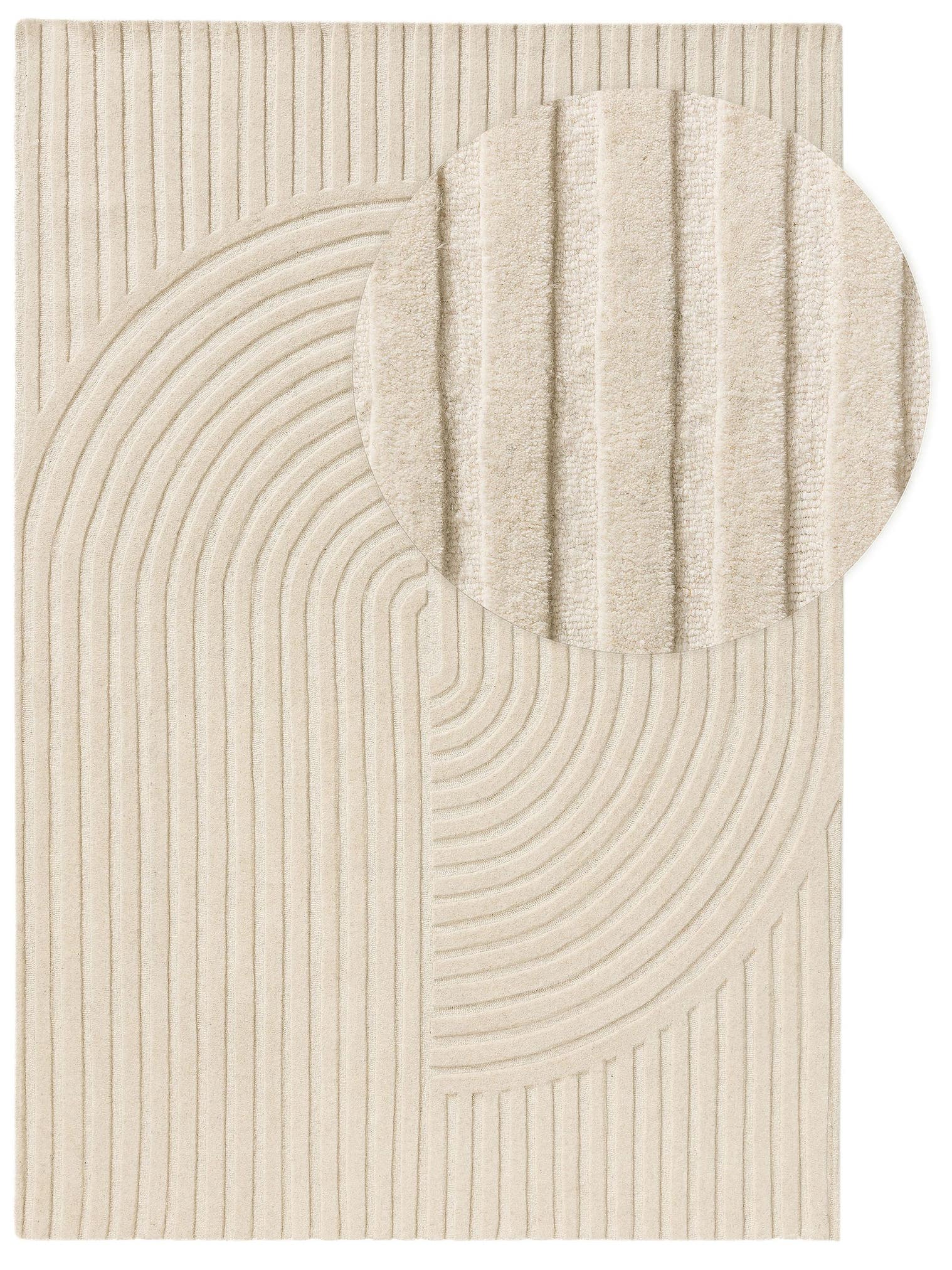 Tapijt van 100% Wol in Wit met een 11 - 20 mm hoge pool van benuta Pure