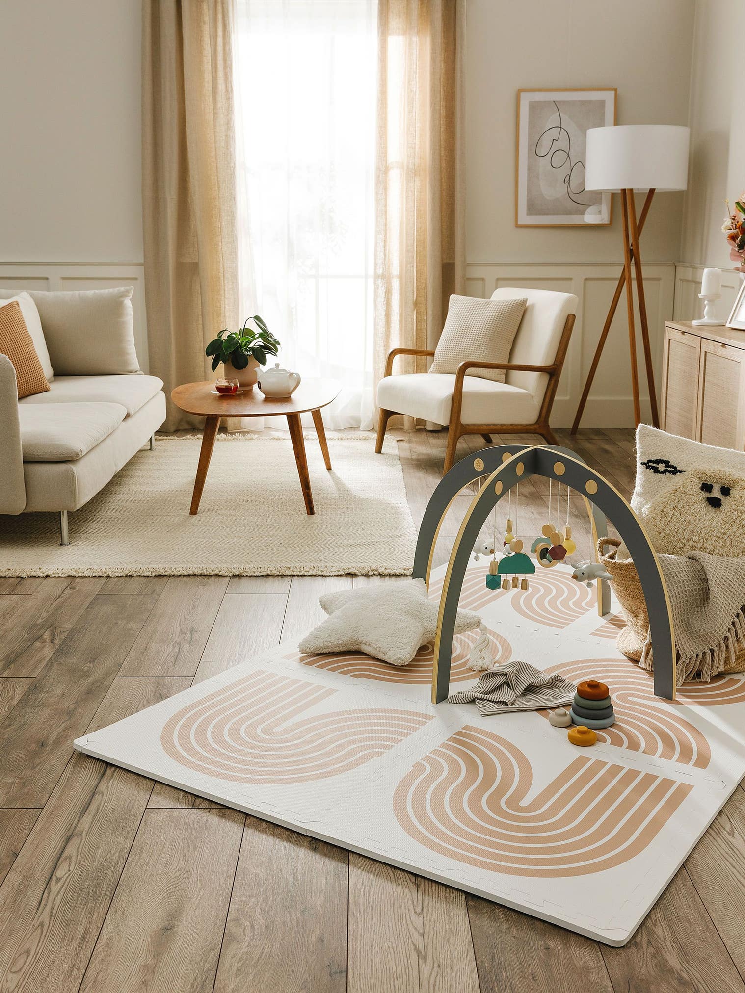 Tapis de jeu Archie Beige en motif KidsDesign en 100% Mousse EVA de Lytte