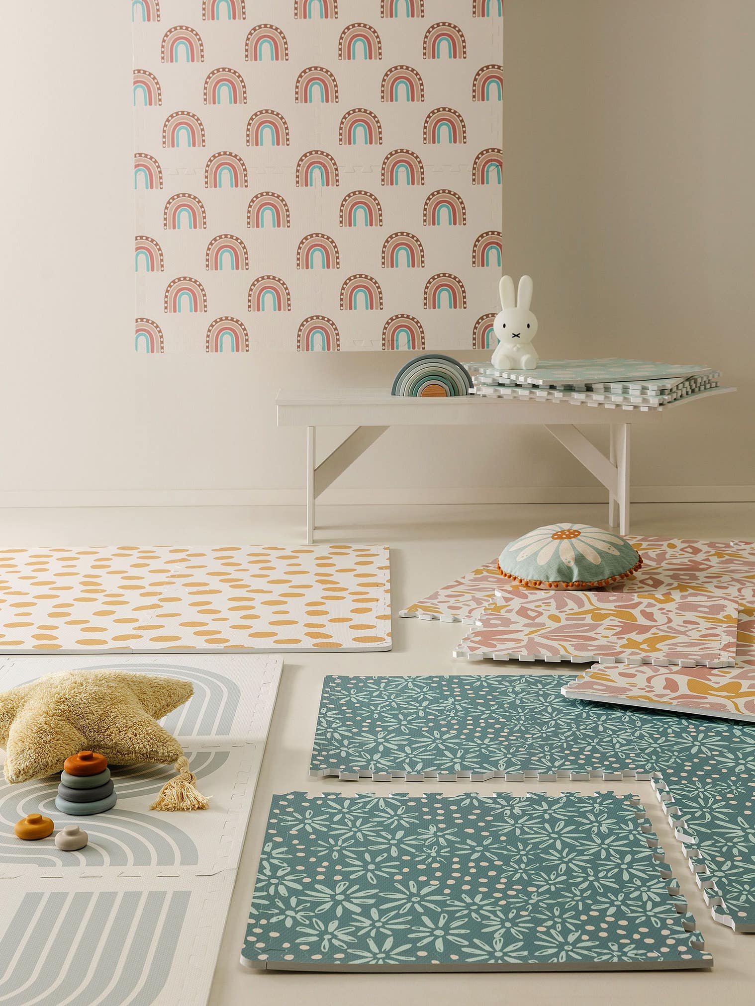 Tapis de jeu Archie Beige en motif KidsDesign en 100% Mousse EVA de Lytte