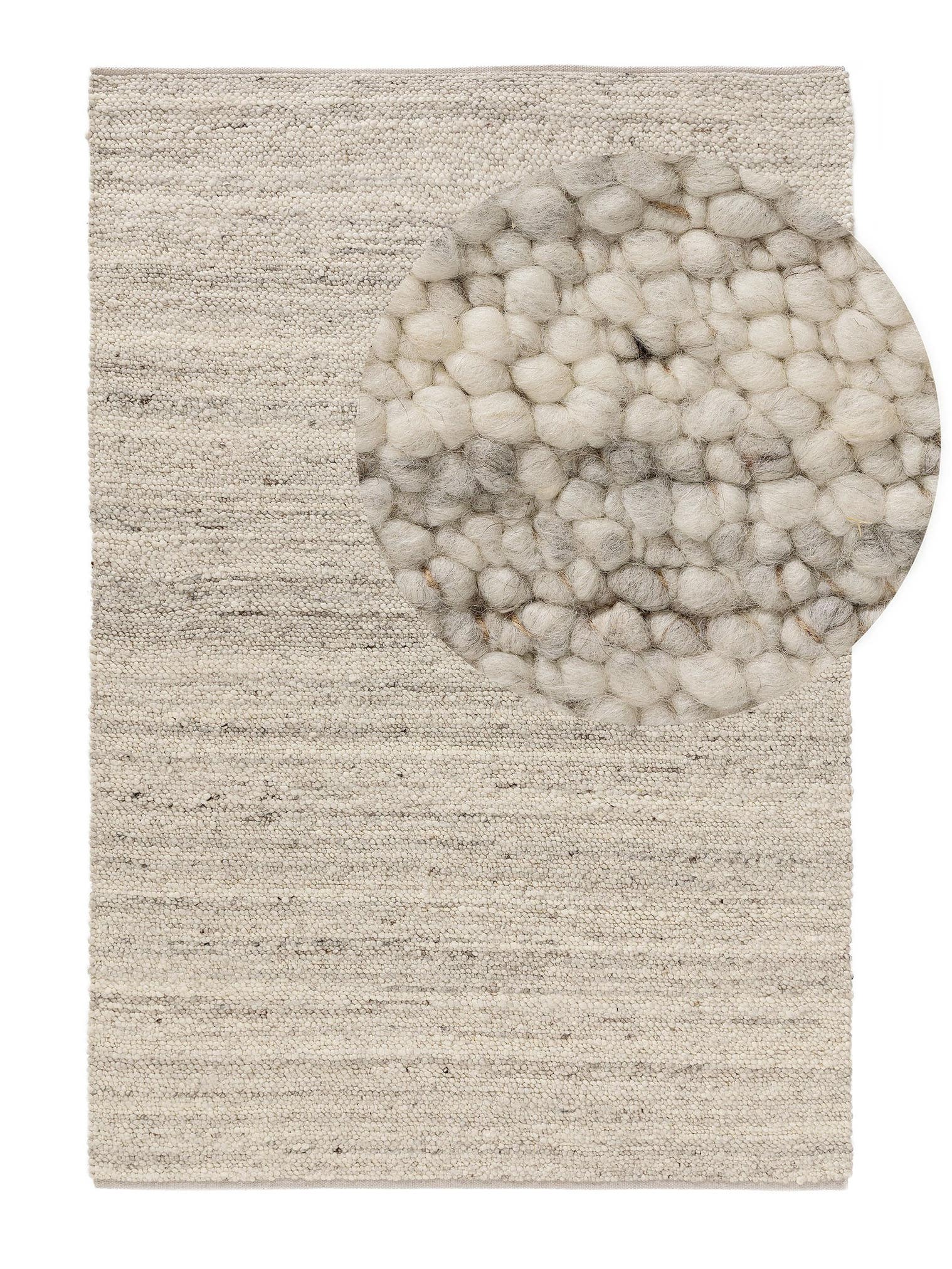 Tapis en 70% Laine, 30% Jute en Gris avec une pile de 11 - 20 mm de hauteur de benuta Pure