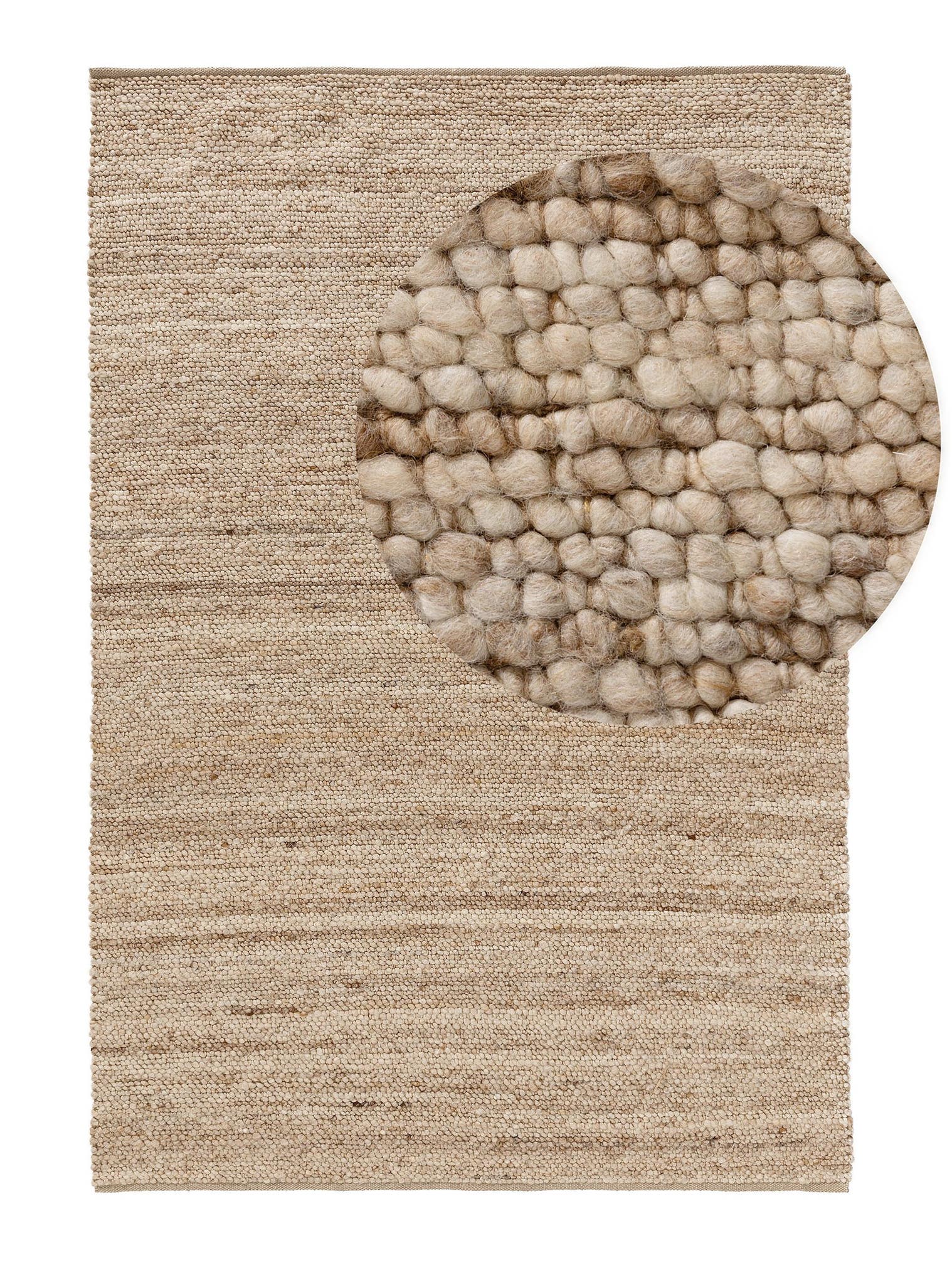 Tapis en 70% Laine, 30% Jute en Beige avec une pile de 11 - 20 mm de hauteur de benuta Pure