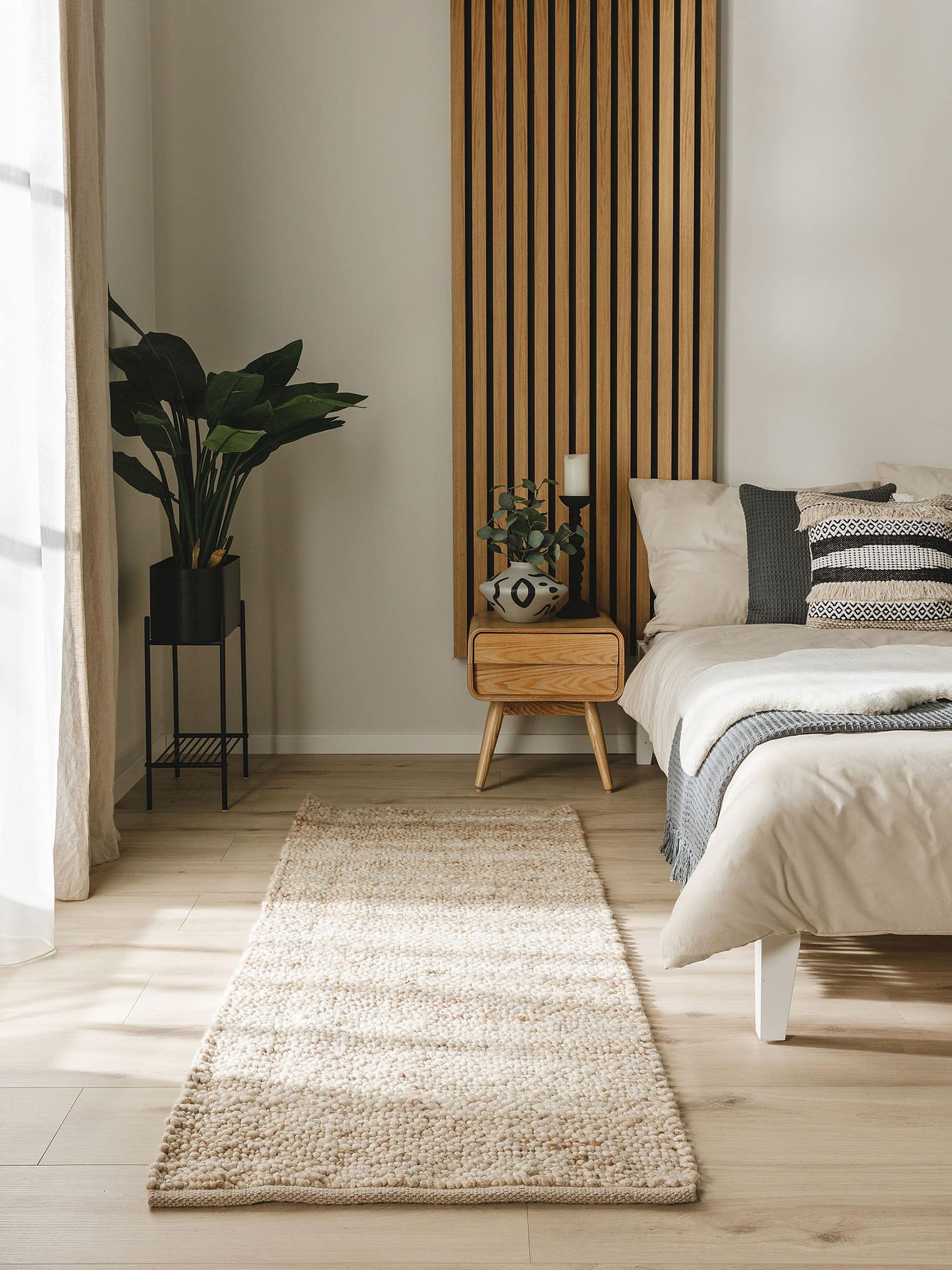 Matta av 70% Ull, 30% Jute i Beige med 11 - 20 mm hög lugg från benuta Pure