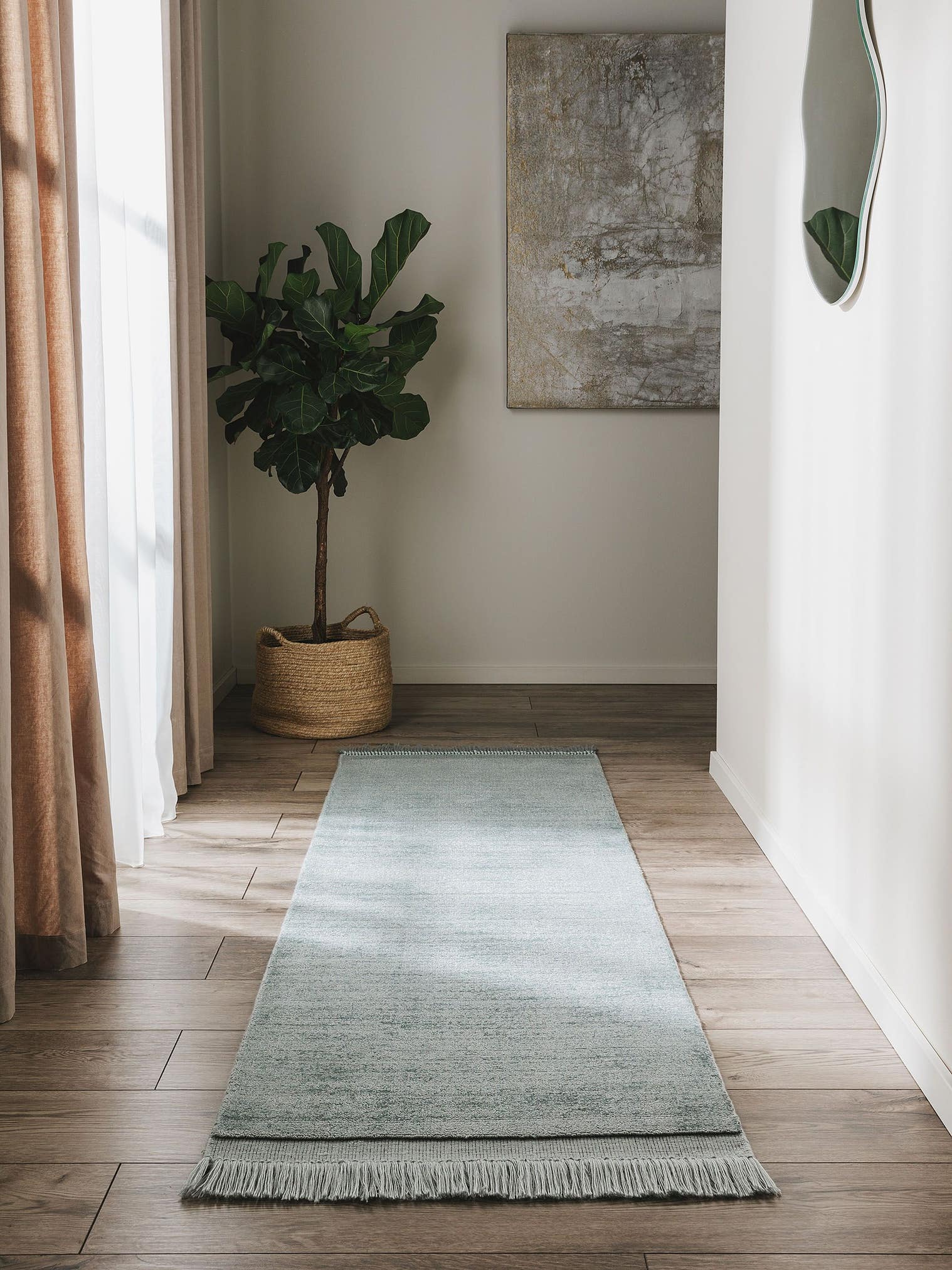 Tappeto di 80% Poliestere, 20% Cotone in Turchese con pelo alto 6 - 10 mm da benuta Pure