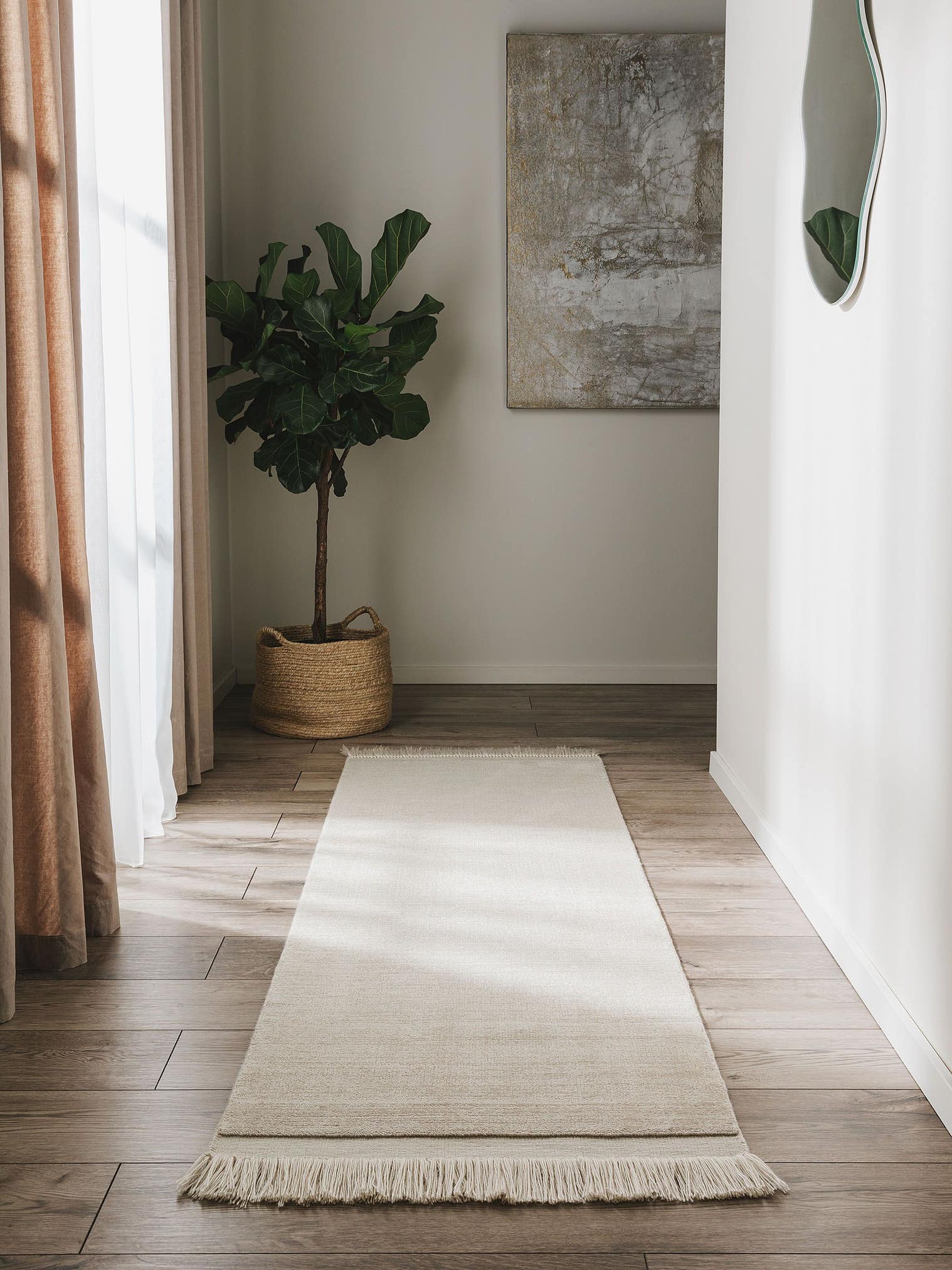 Teppich aus 80% Polyester, 20% Baumwolle in Beige mit 6 bis 10 mm hohem Flor von benuta Pure