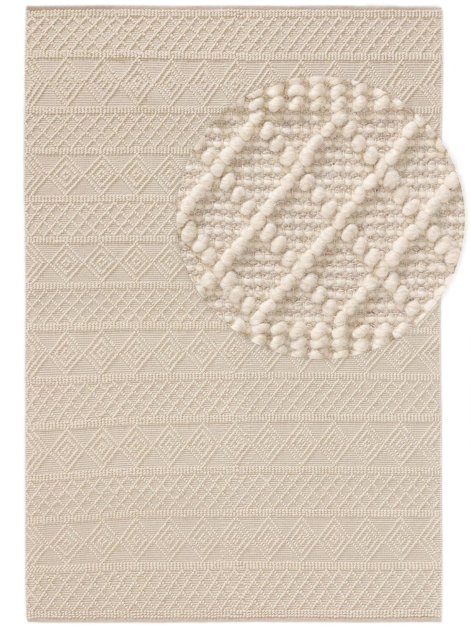 Teppich aus 55% Baumwolle, 45% Wolle in Beige mit 11 bis 20 mm hohem Flor von benuta Pure