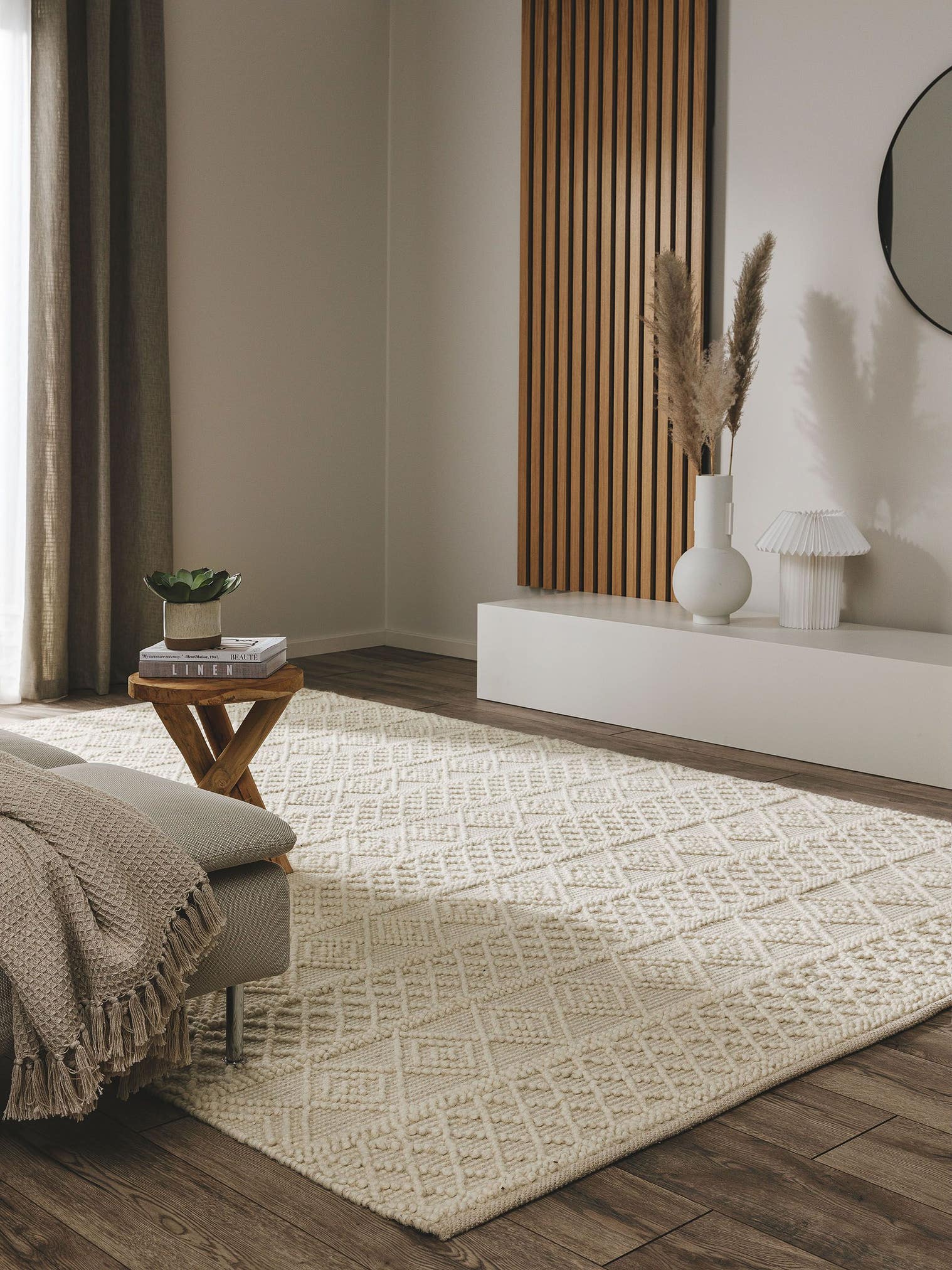 Teppich aus 55% Baumwolle, 45% Wolle in Beige mit 11 bis 20 mm hohem Flor von benuta Pure