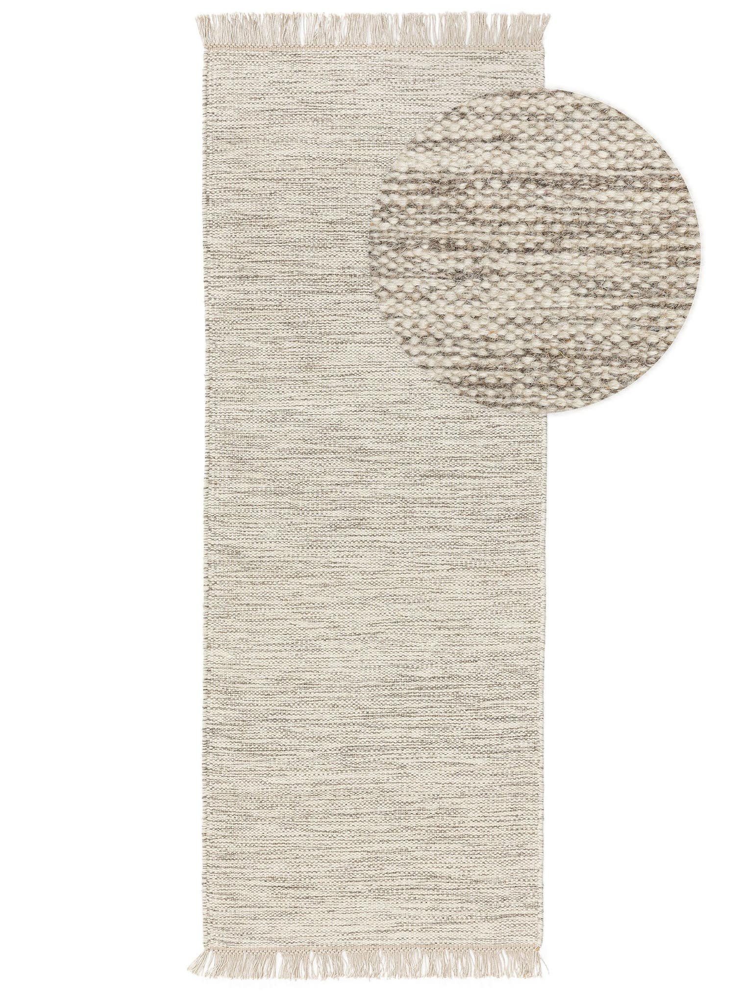 Teppich aus 80% Wolle, 20% Baumwolle in Beige mit bis 5 mm hohem Flor von benuta Pure