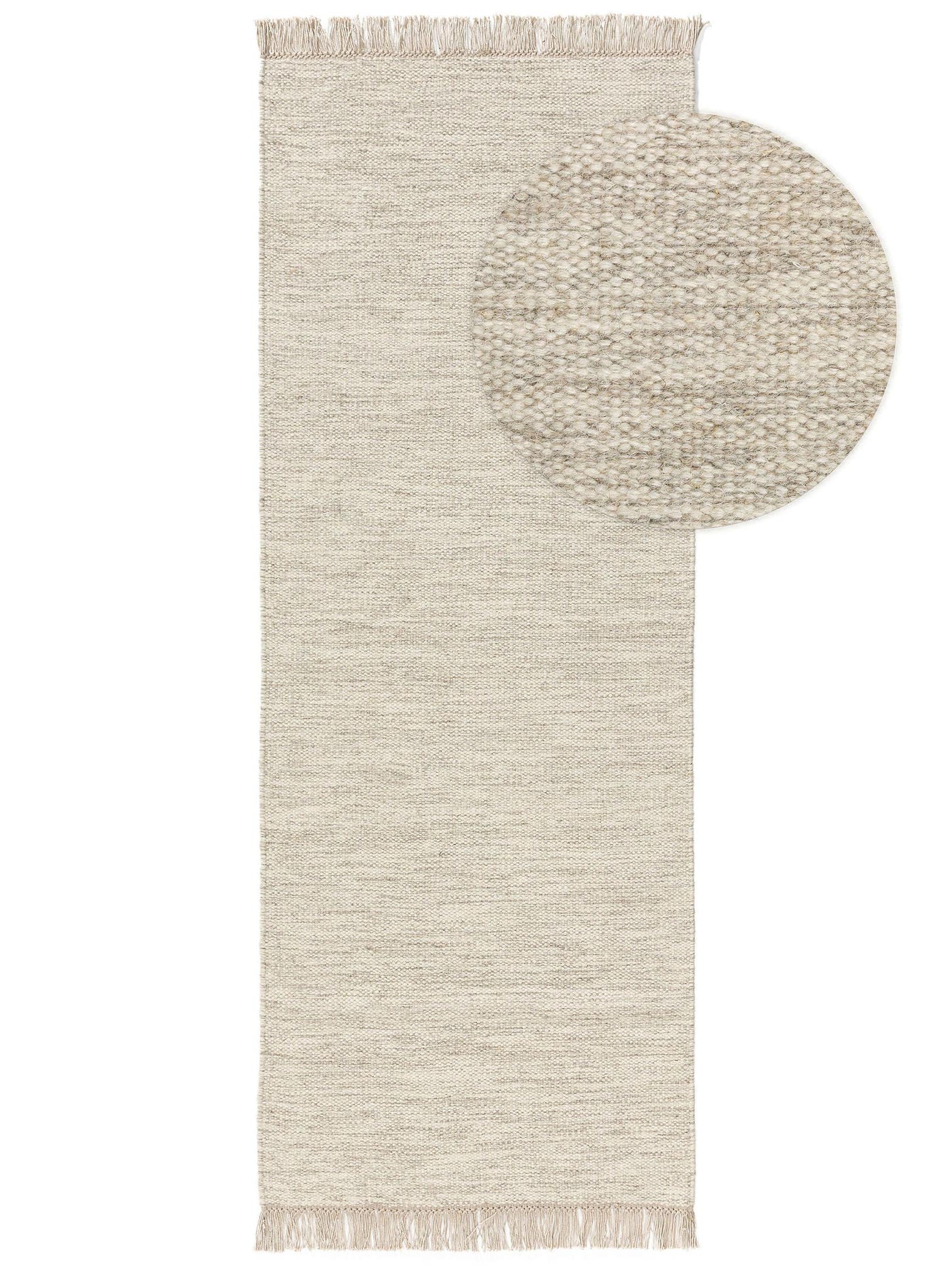 Teppich aus 80% Wolle, 20% Baumwolle in Beige mit bis 5 mm hohem Flor von benuta Pure