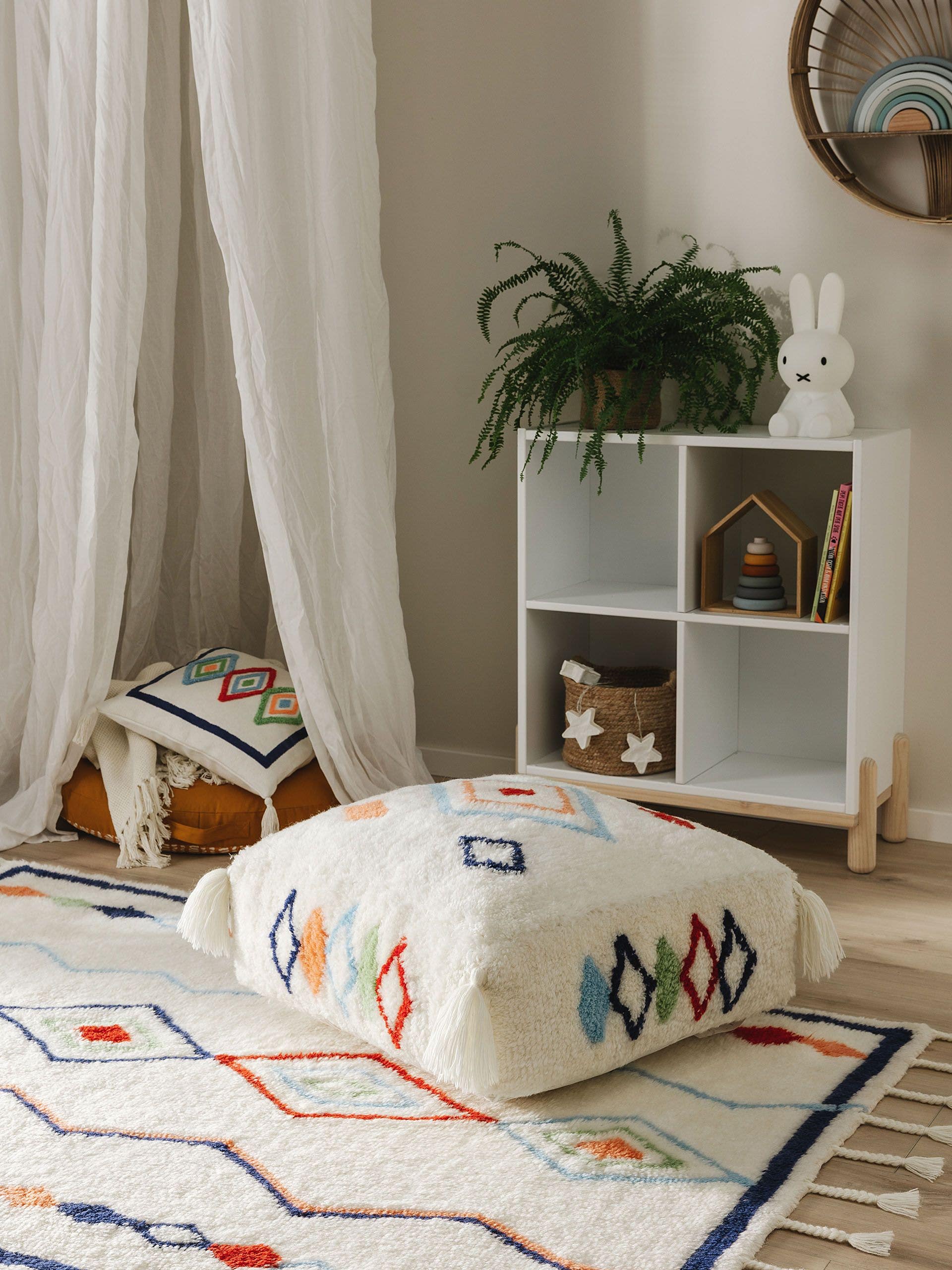 Pouf en laine fait main Malika Multicouleur de 