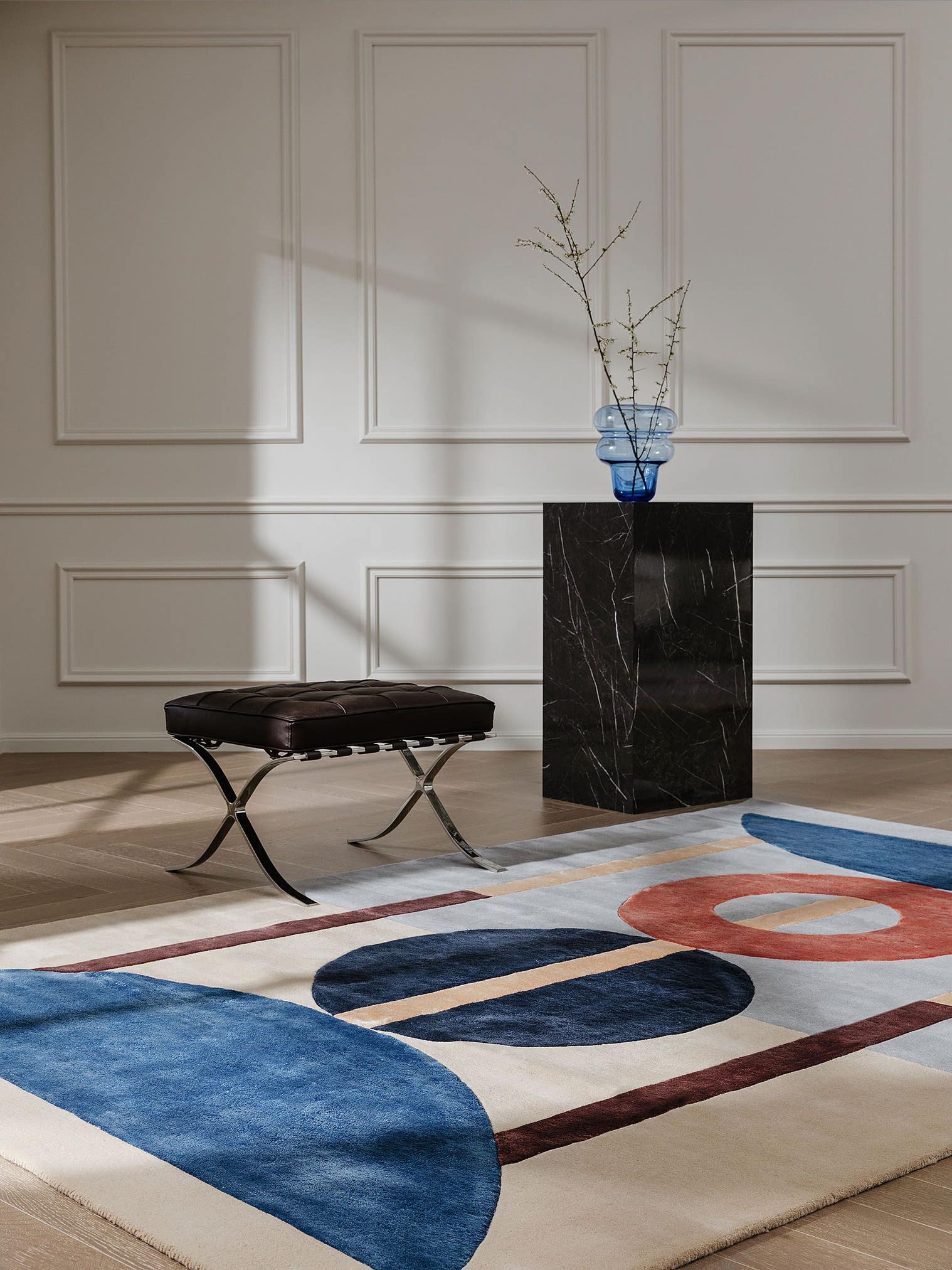 Tapijt van 60% Wol, 40% Lyocell (TENCEL™) in Veelkleurig met een 6 - 10 mm hoge pool van benuta Finest