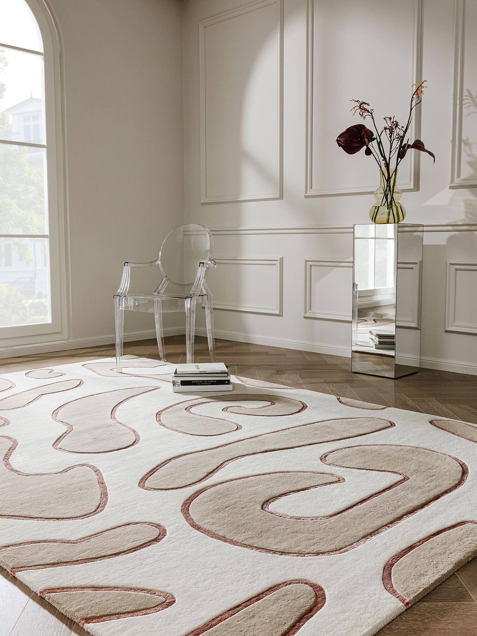 Rug made of 90% Wool, 10% Lyocell (TENCEL™) in Beige with a 6 - 10 mm high pile by benuta Finest