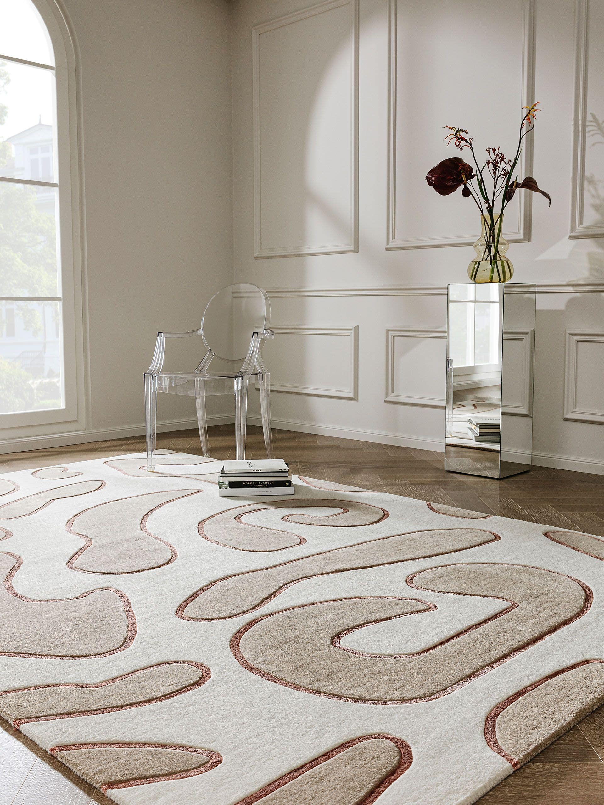 Alfombra de 90% Lana, 10% Lyocell (TENCEL™) en Beige con un pelo de {{Placeholder_Pile Height}} de altura de benuta Finest