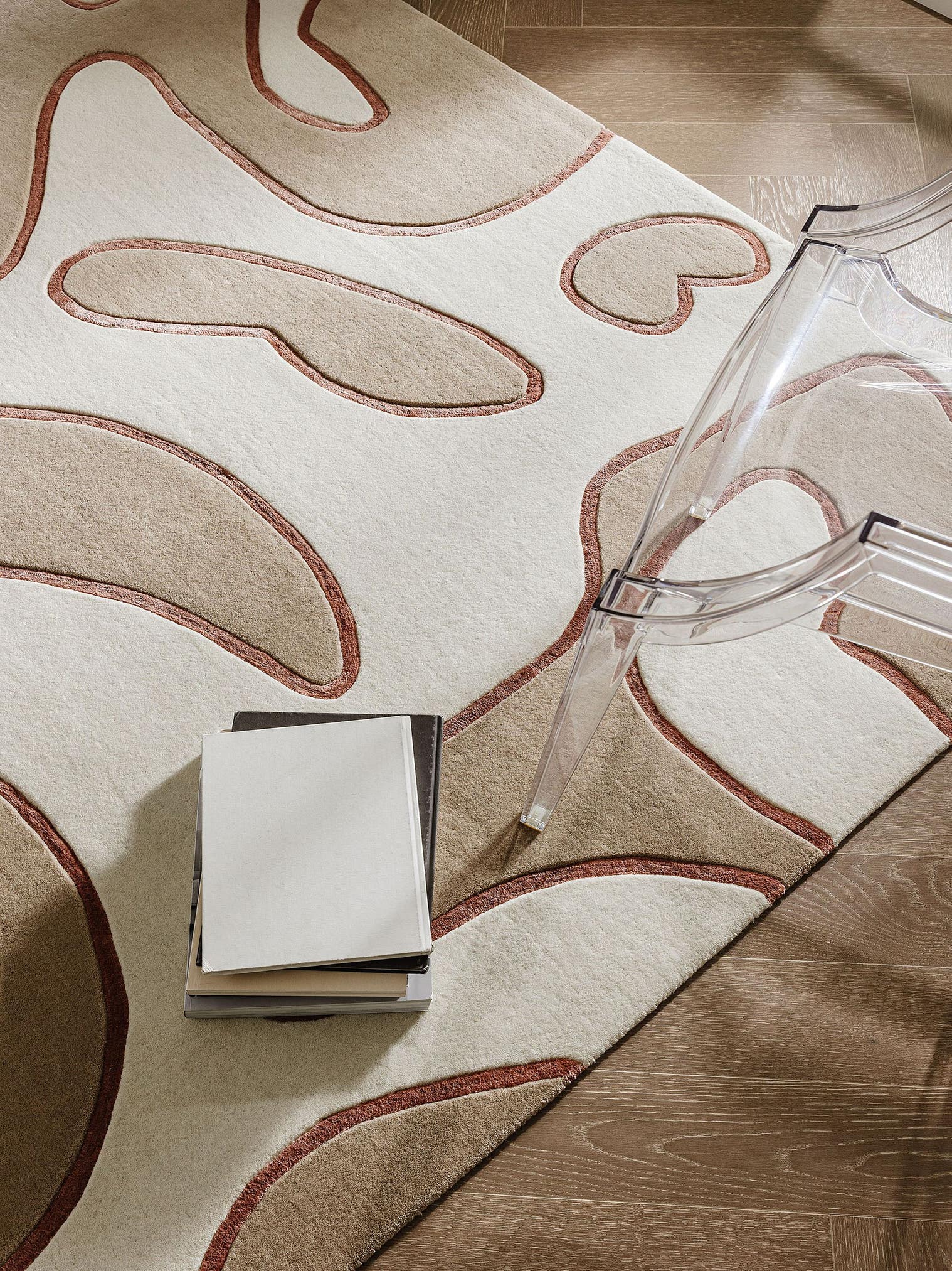 Rug made of 90% Wool, 10% Lyocell (TENCEL™) in Beige with a 6 - 10 mm high pile by benuta Finest