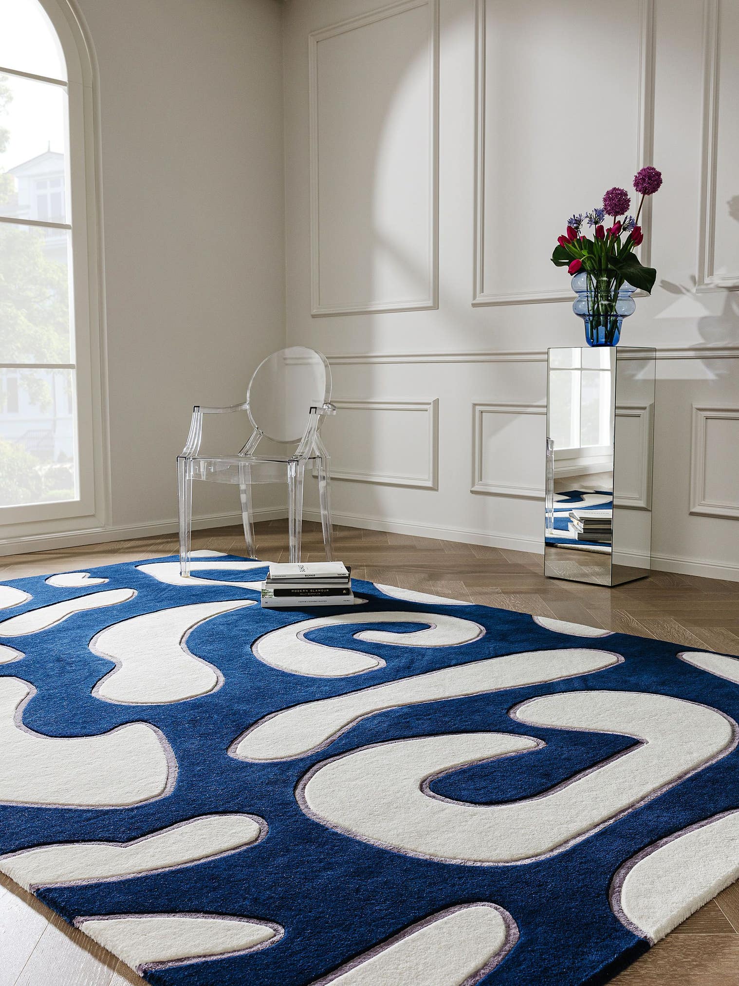 Rug made of 90% Wool, 10% Lyocell (TENCEL™) in Blue with a 6 - 10 mm high pile by benuta Finest