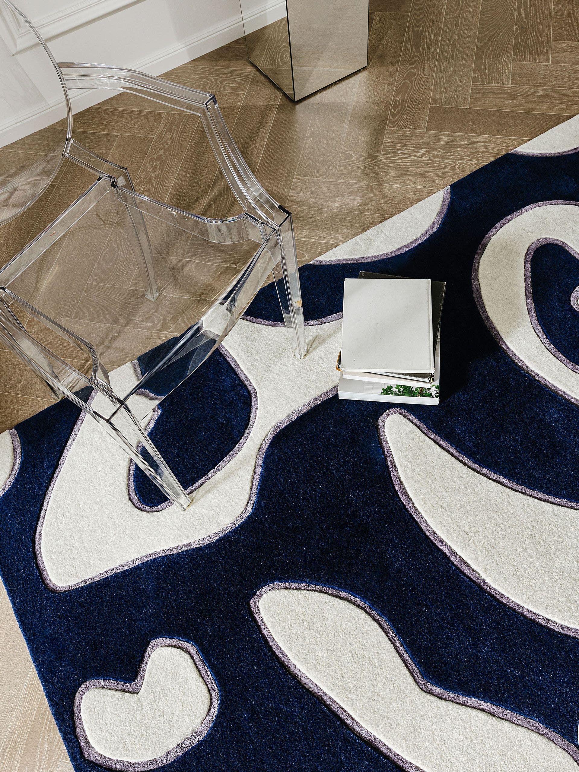 Rug made of 90% Wool, 10% Lyocell (TENCEL™) in Blue with a 6 - 10 mm high pile by benuta Finest