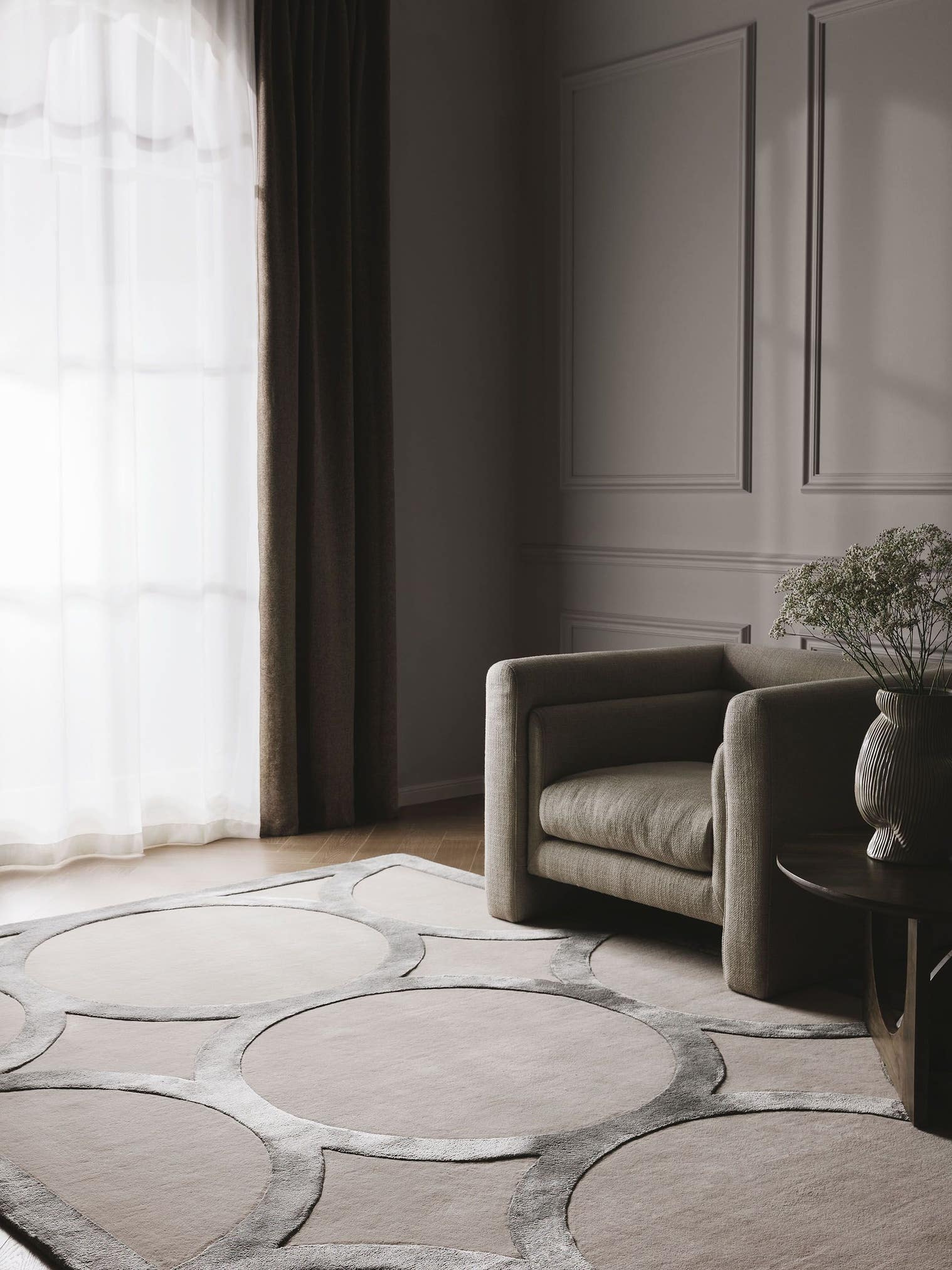 Teppe av 65 % ull, 35 % lyocell (TENCEL™) i Beige med 6 til 10 mm høy lugg fra benuta Finest