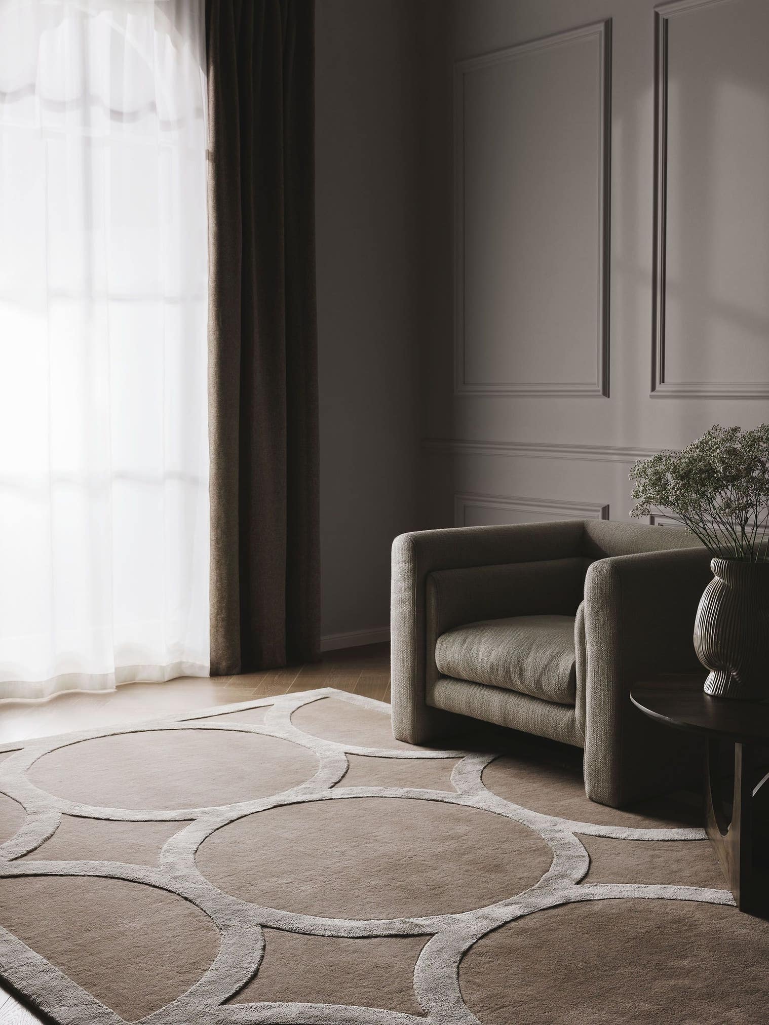 Dywan z 65% Wełna, 35% Lyocell (TENCEL™) w kolorze beżowy z włosiem 6 - 10 mm wysokim od benuta Finest