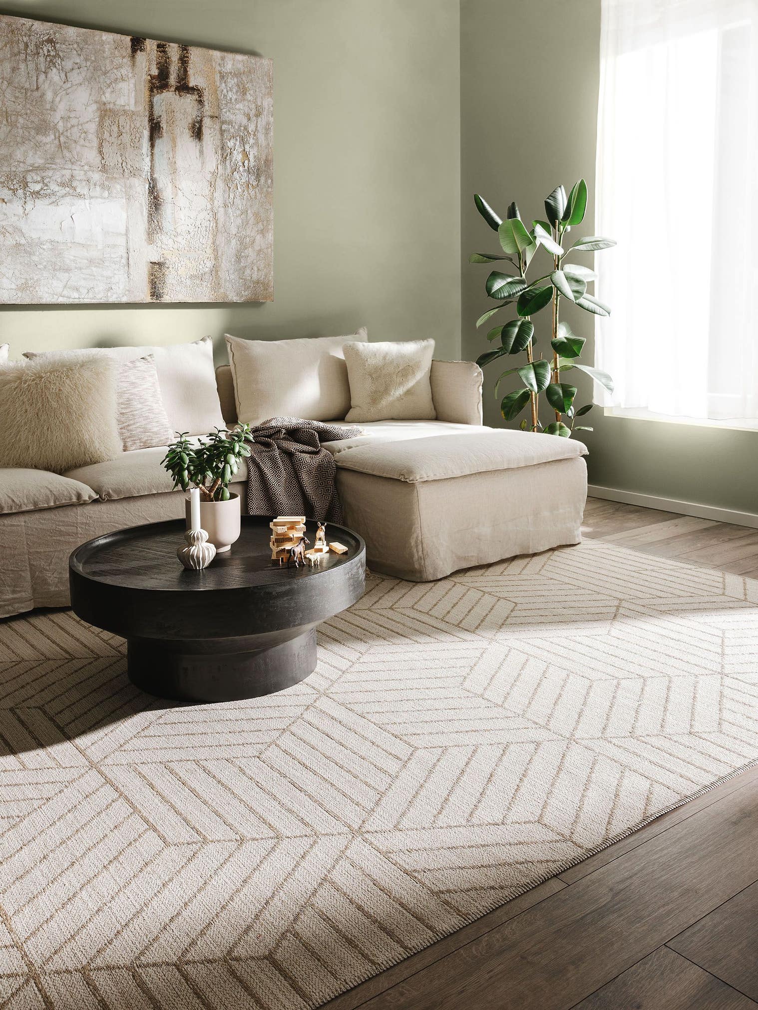 Tæppe af 65% Polyester (genanvendt PET), 35% Jute i Beige med 1- 5 mm høj luv fra benuta Nest