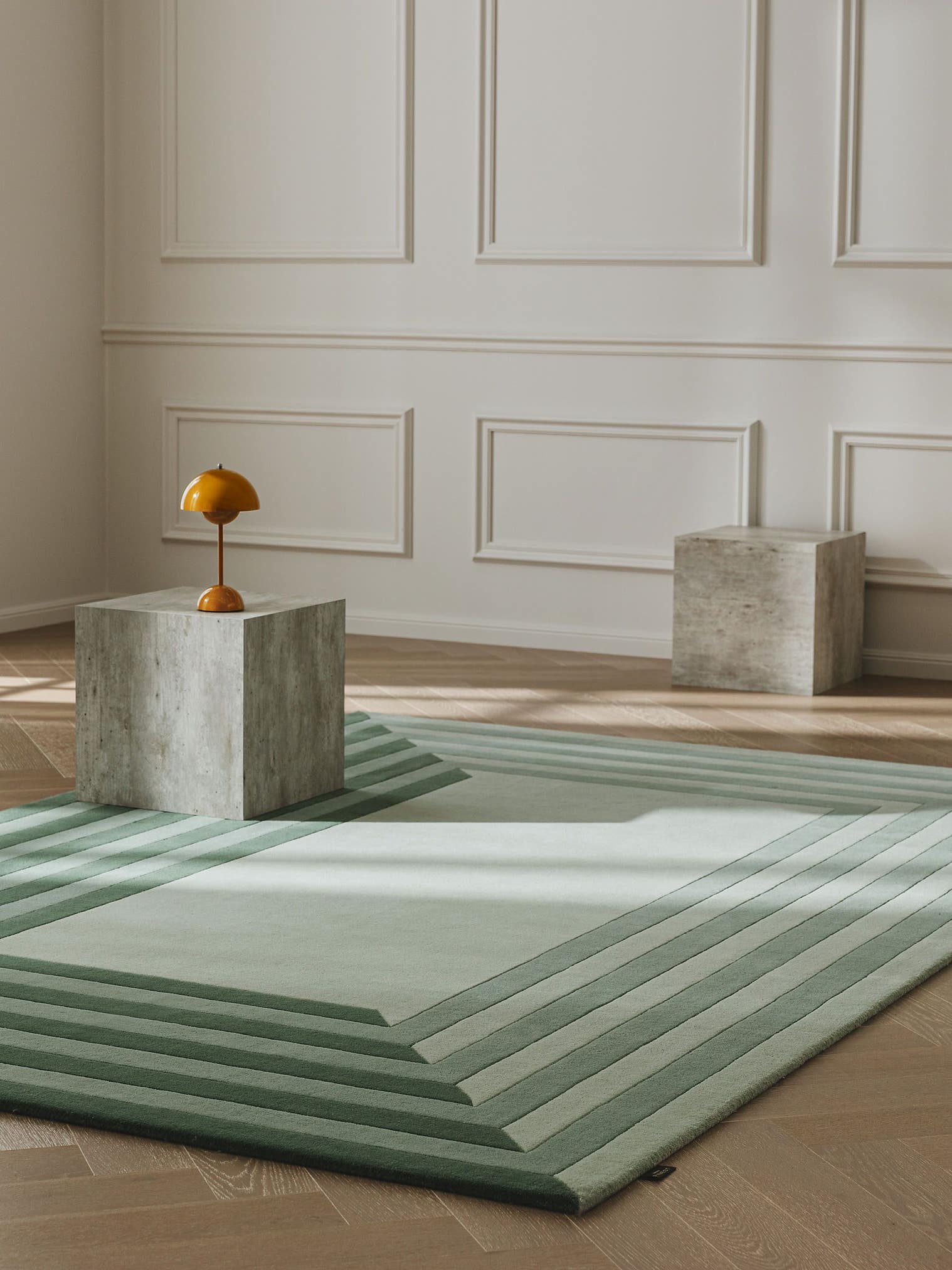 Rug made of 100% Wool in Green with a 6 - 10 mm high pile by benuta Finest