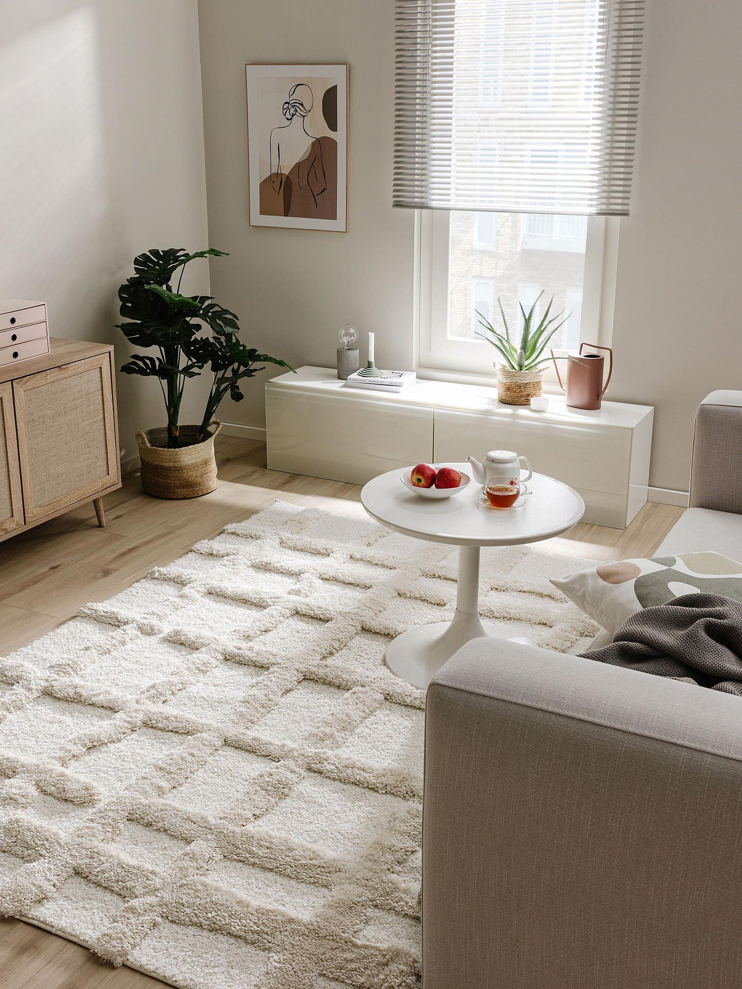 Teppich aus 80% Polypropylen, 20% Polyester in Beige mit 31 bis 40 mm hohem Flor von benuta Pop