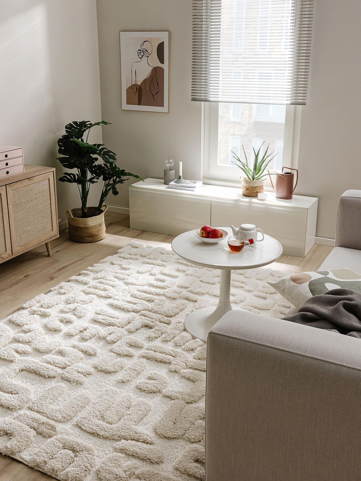 Tapis en 80% Polypropylène, 20% Polyester en Beige avec une pile de 31 - 40 mm de hauteur de benuta Pop