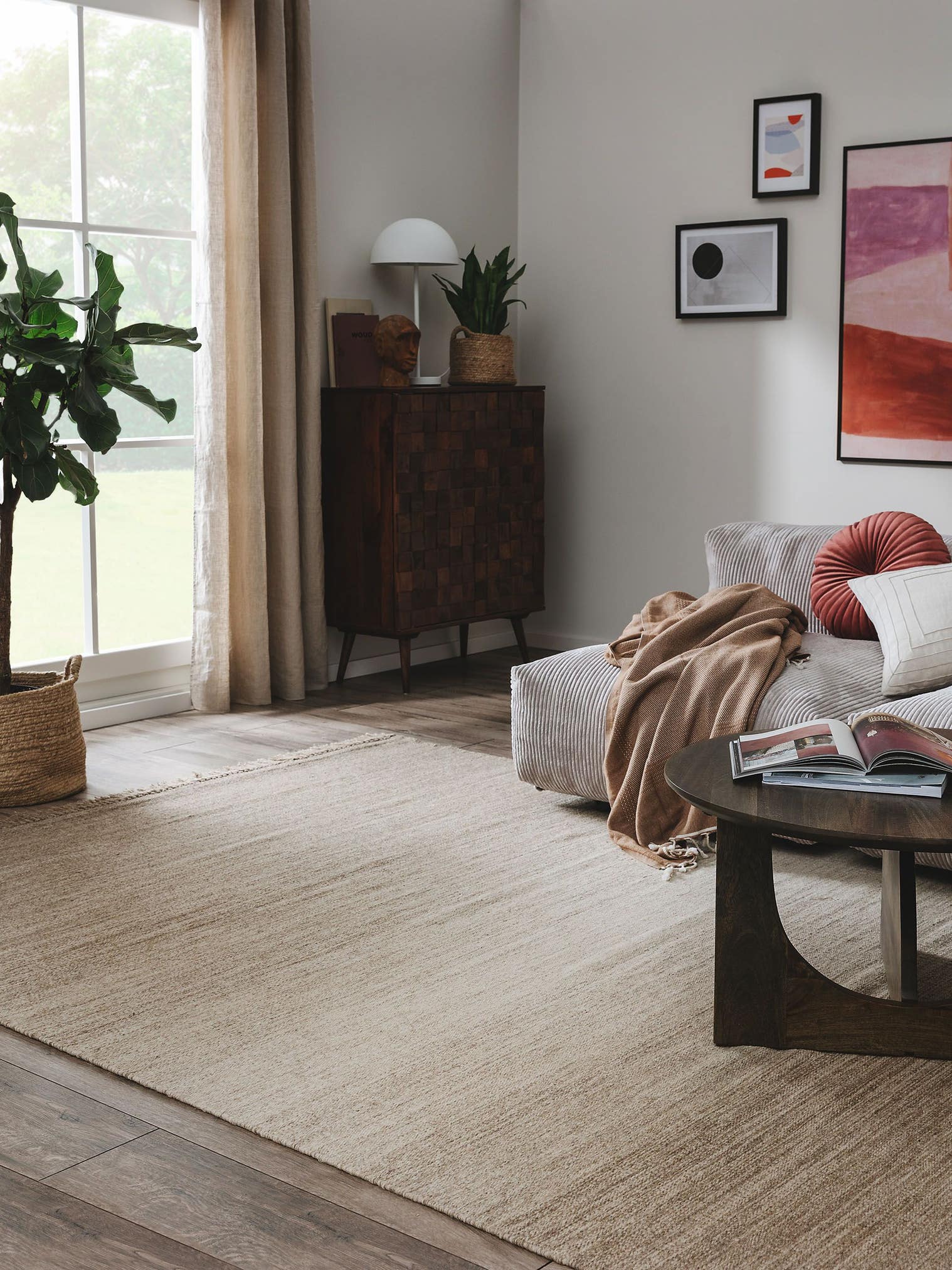 Tapis en 90% Laine, 10% Coton en Beige avec une pile de 1- 5 mm de hauteur de benuta Pure