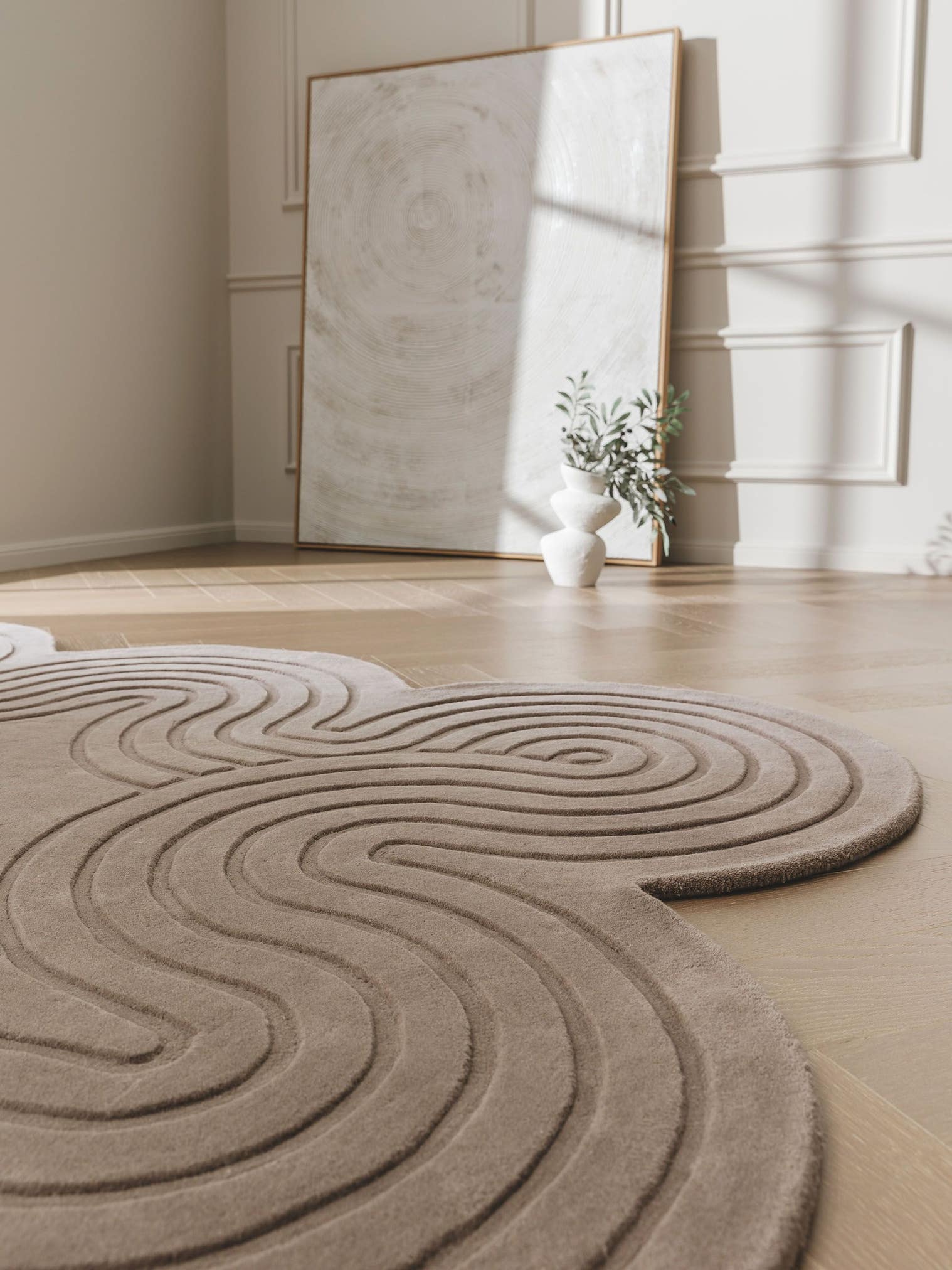 Rug made of 100% Wool in Taupe with a 11 - 20 mm high pile by benuta Finest