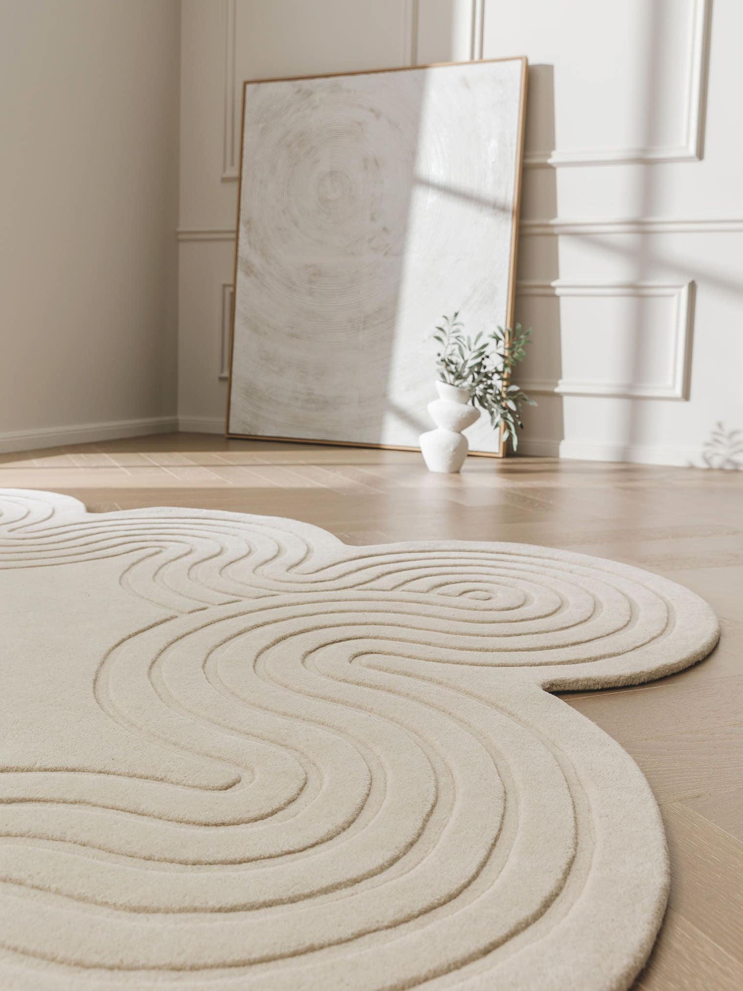 Matta av 100% Ull i Beige med 11 - 20 mm hög lugg från benuta Finest
