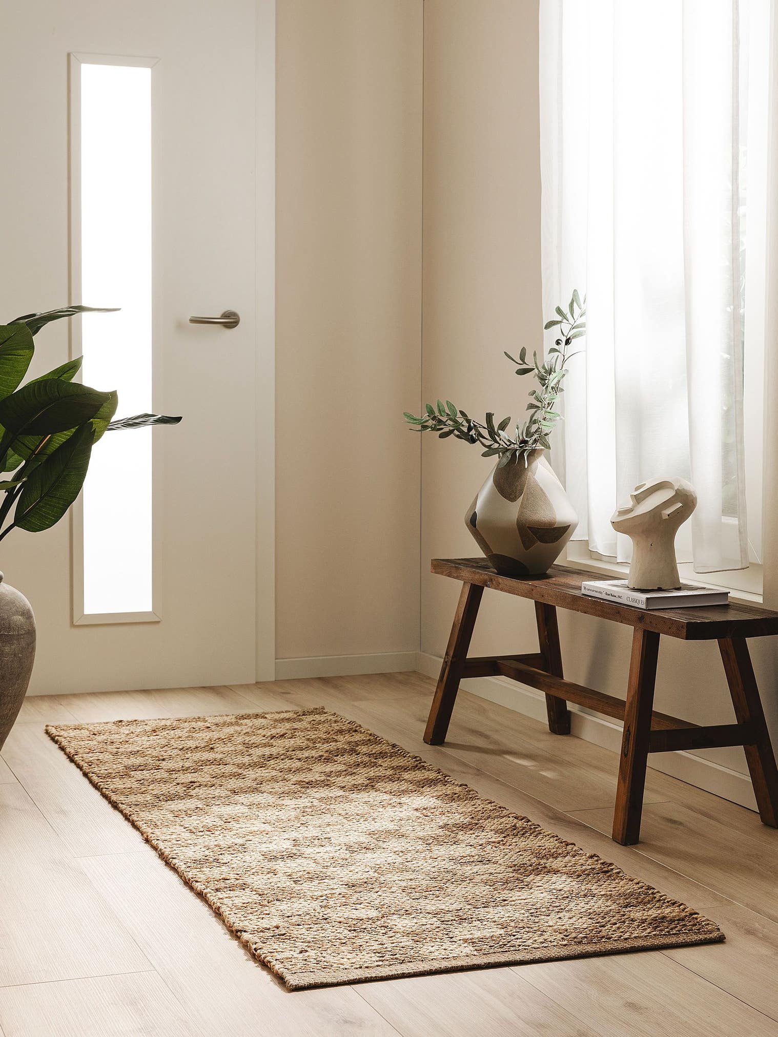 Teppich aus 80% Jute, 20% Baumwolle in Beige mit bis 5 mm hohem Flor von benuta Pure