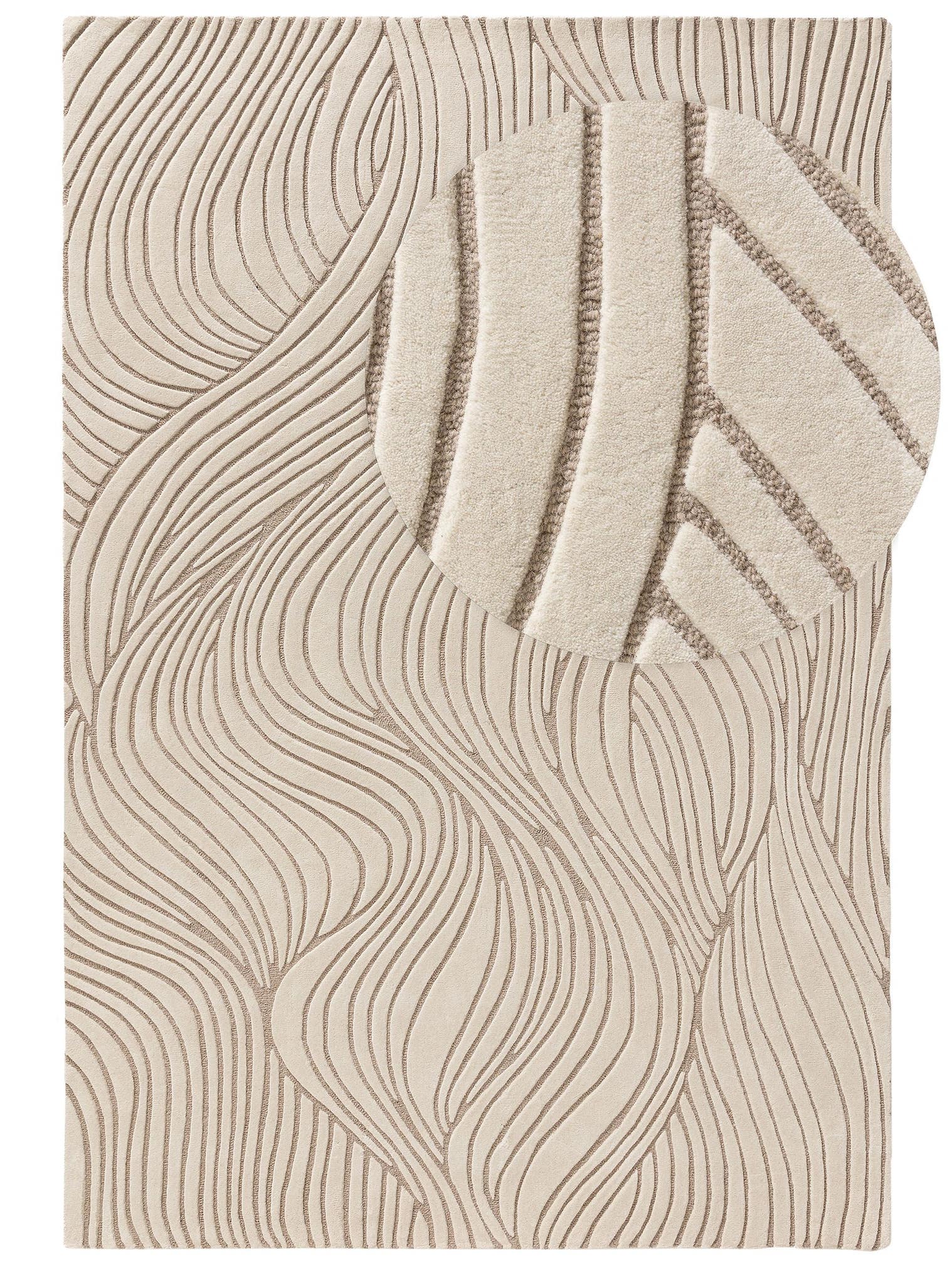 Tapijt van 100% Wol in Beige met een 6 - 10 mm hoge pool van benuta Pure
