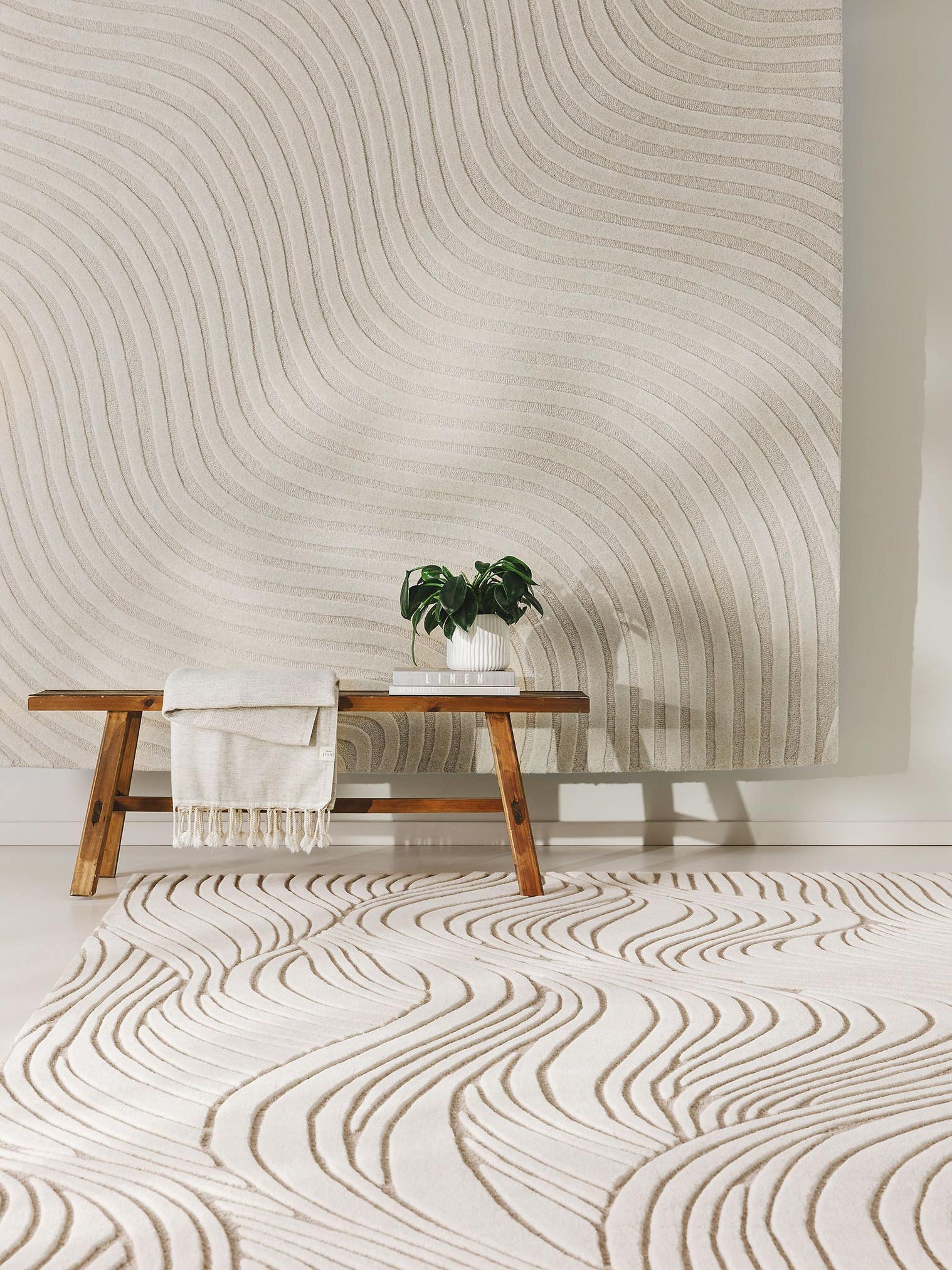 Rug made of 100% Wool in Beige with a 6 - 10 mm high pile by benuta Pure