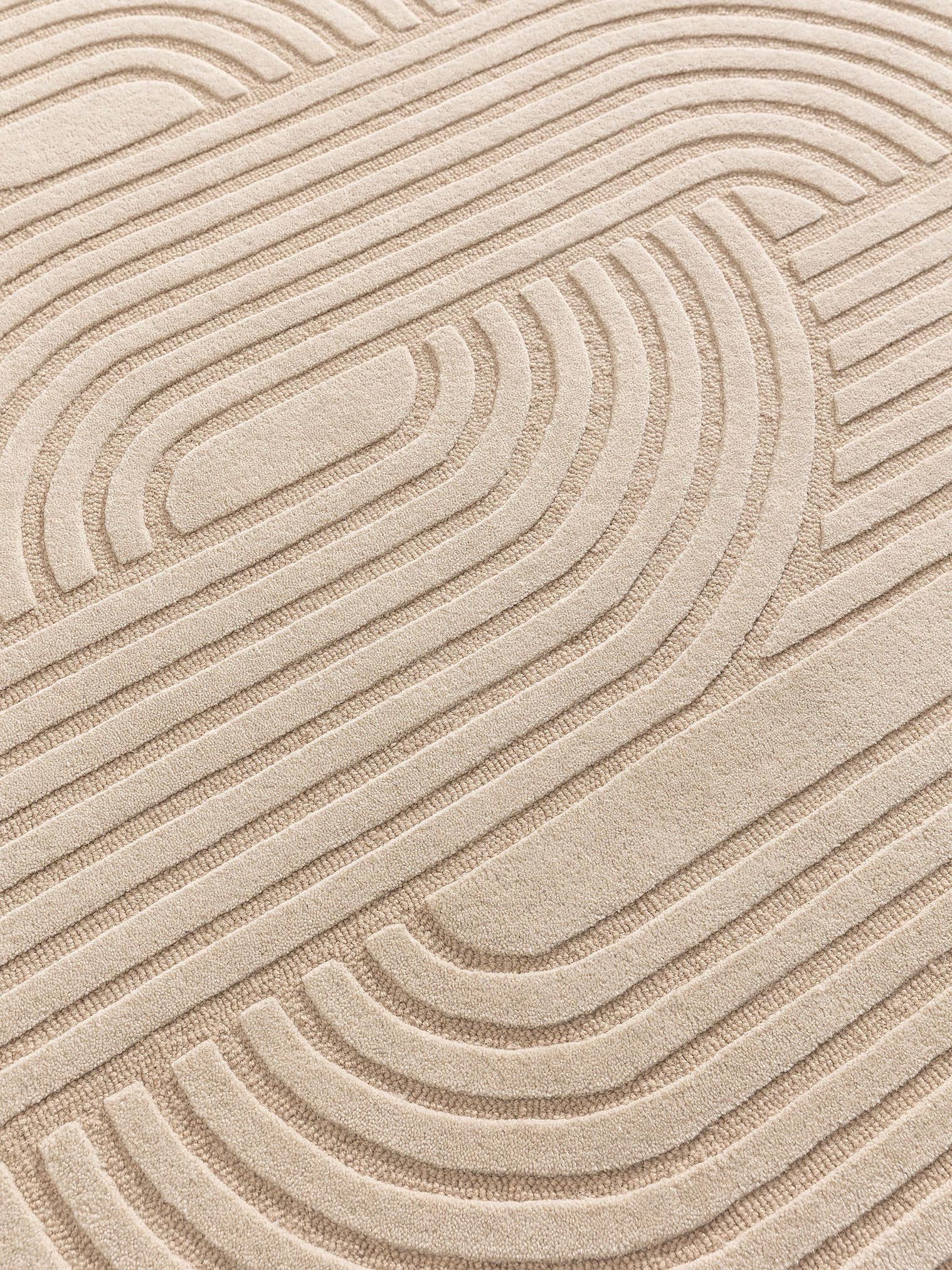 Teppich aus 80% Wolle, 20% Wolle aus Neuseeland in Beige mit 6 bis 10 mm hohem Flor von benuta Pure