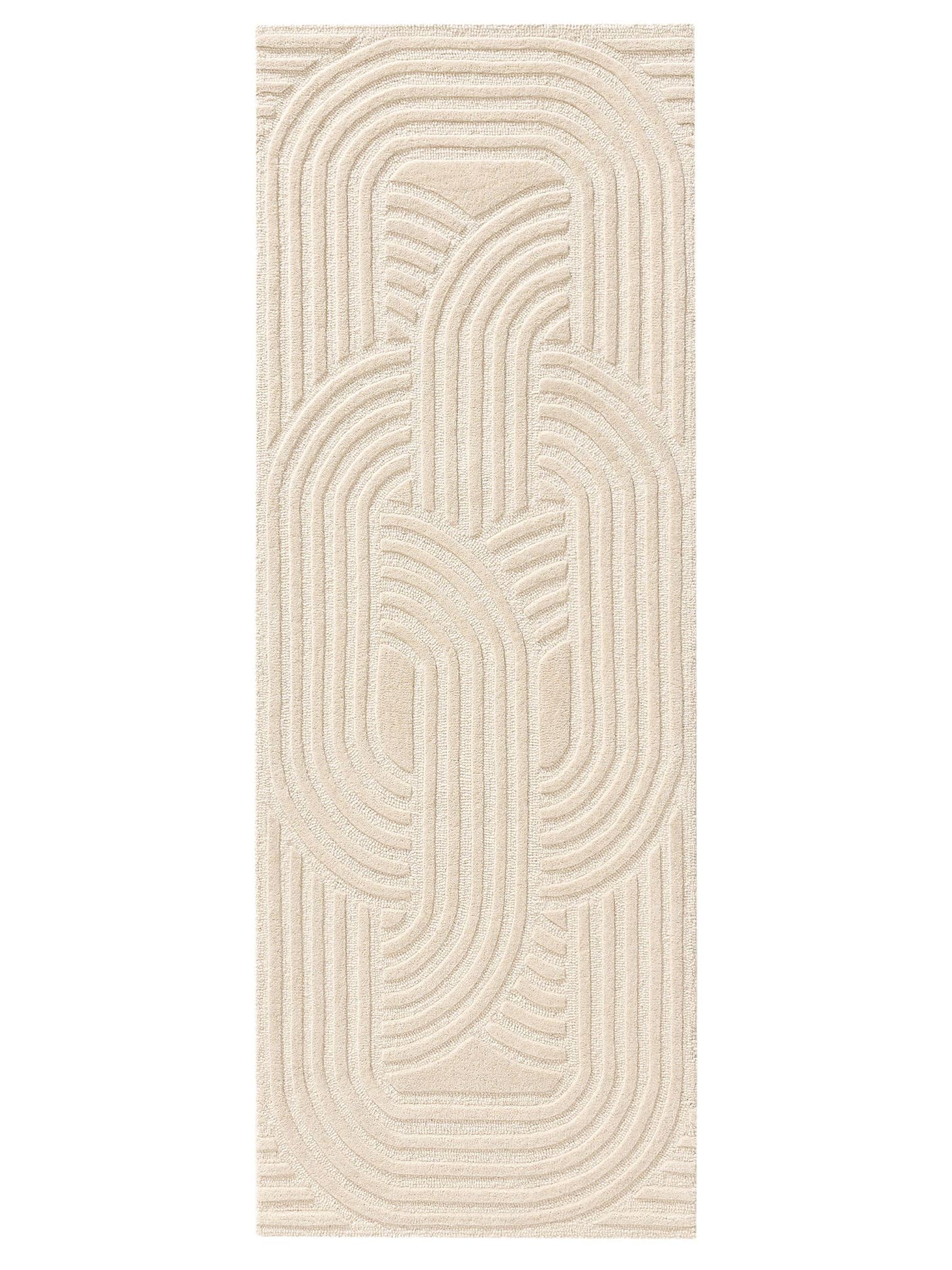Teppe av 80 % ull, 20 % ull fra New Zealand i Beige med 6 til 10 mm høy lugg fra benuta Pure